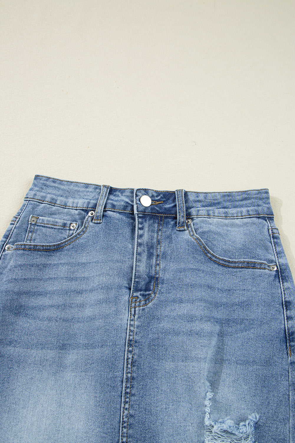 Irregular Distressed Bottom Denim Midi Skirt - eAura