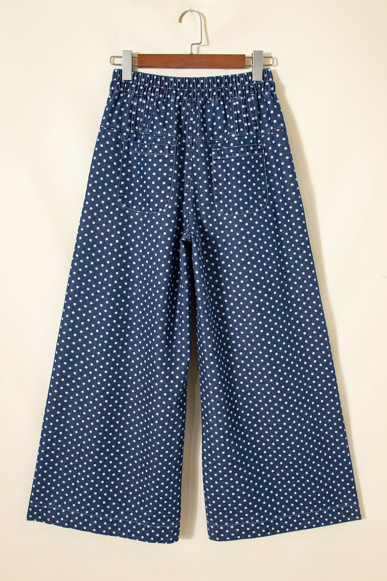 Sky Blue Polka Dot Print Button Pleated Detail Wide Leg Jeans – Light Blue