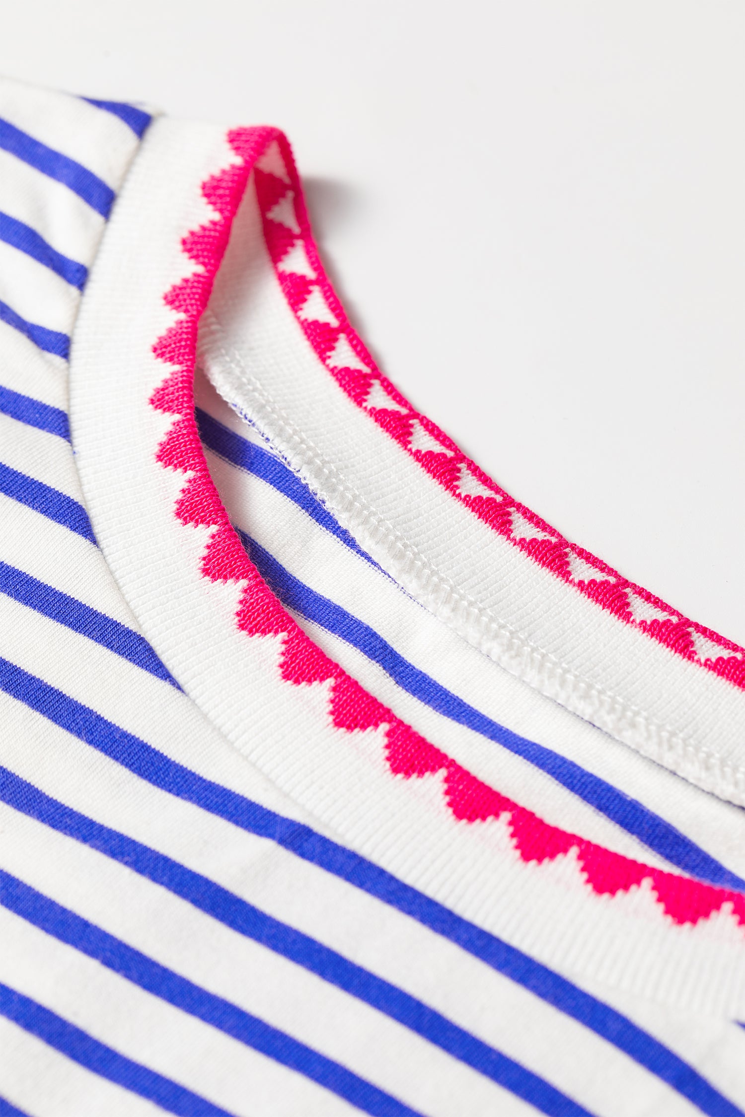Contrast Trim Round Neck Cap Sleeve Tee – Blue Stripe