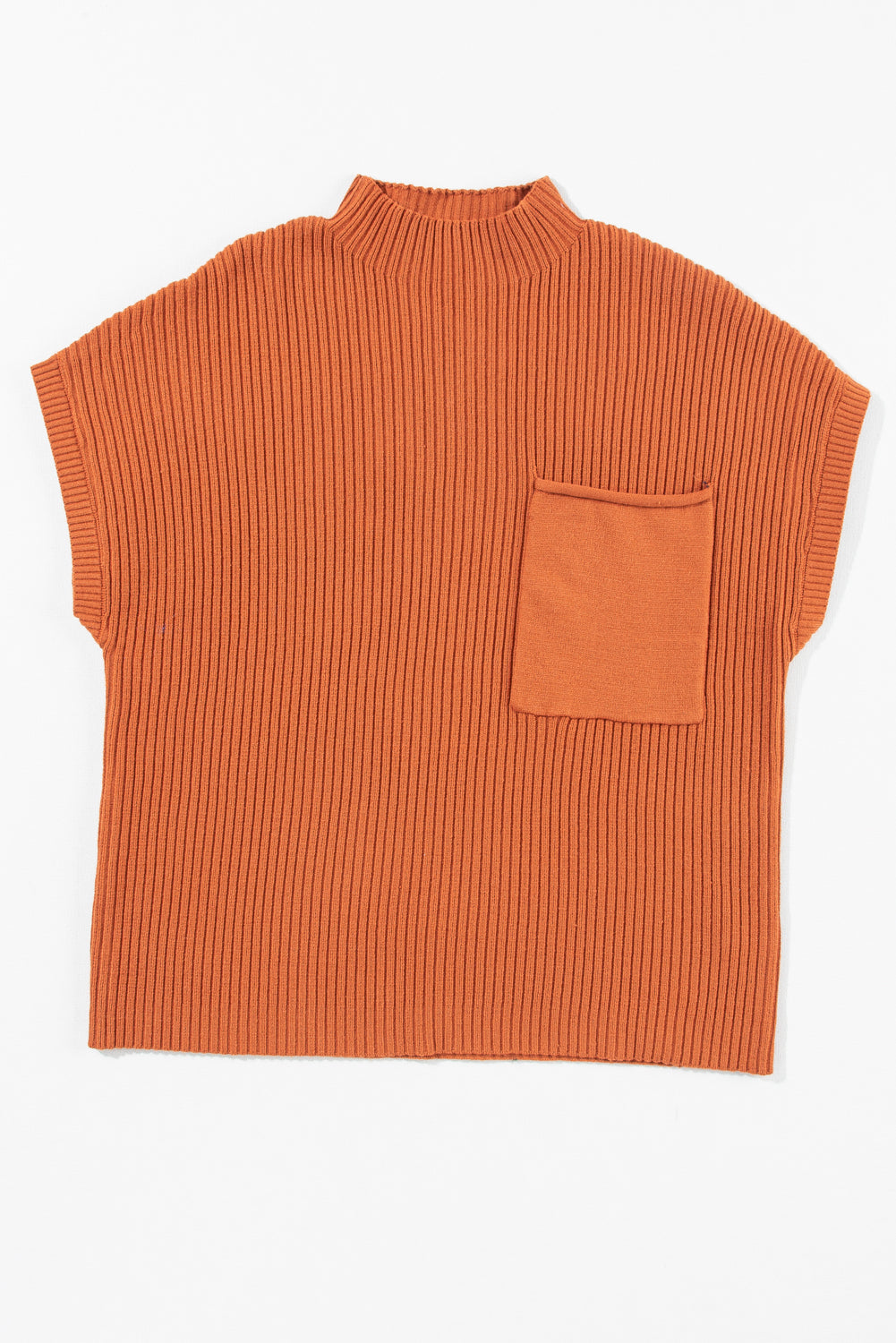 Black Patch Pocket Ribbed Knit Short Sleeve Sweater eAura
