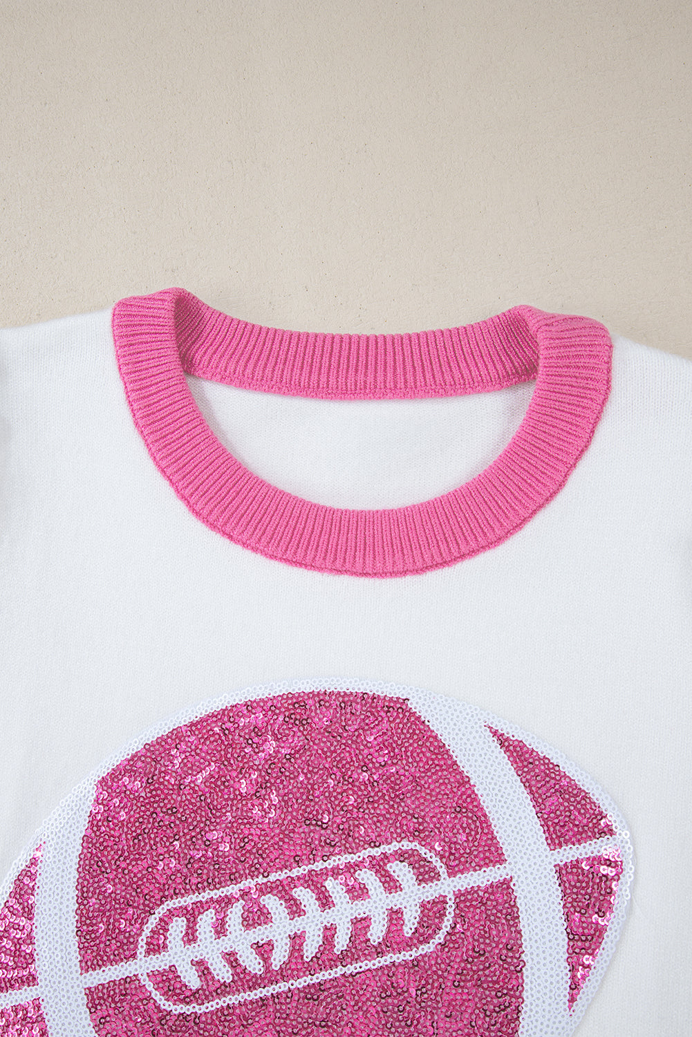 Red Sequin Rugby Colour Block Puff Short Sleeve Sweater eAura