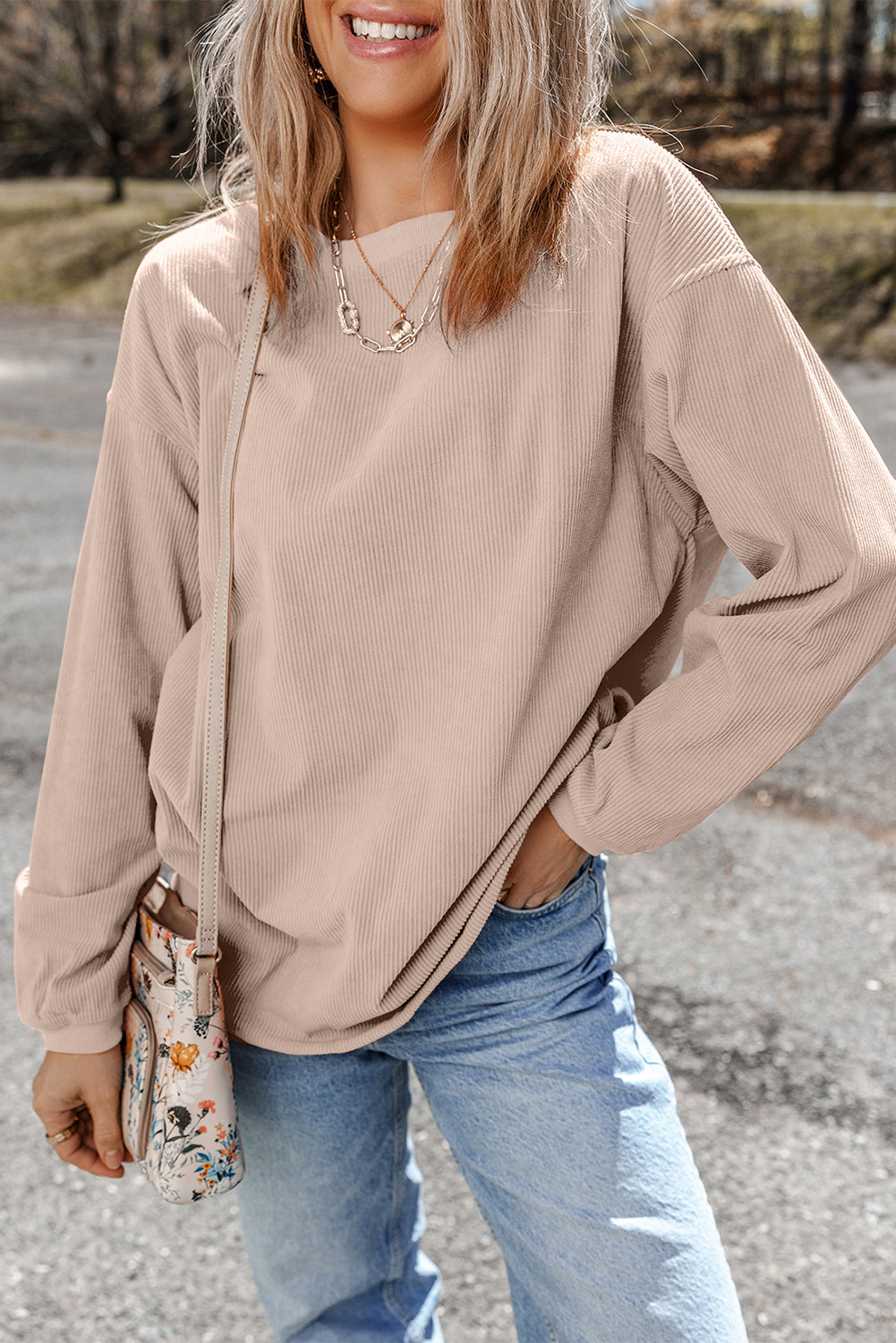White Ribbed Corduroy Oversized Sweatshirt eAura