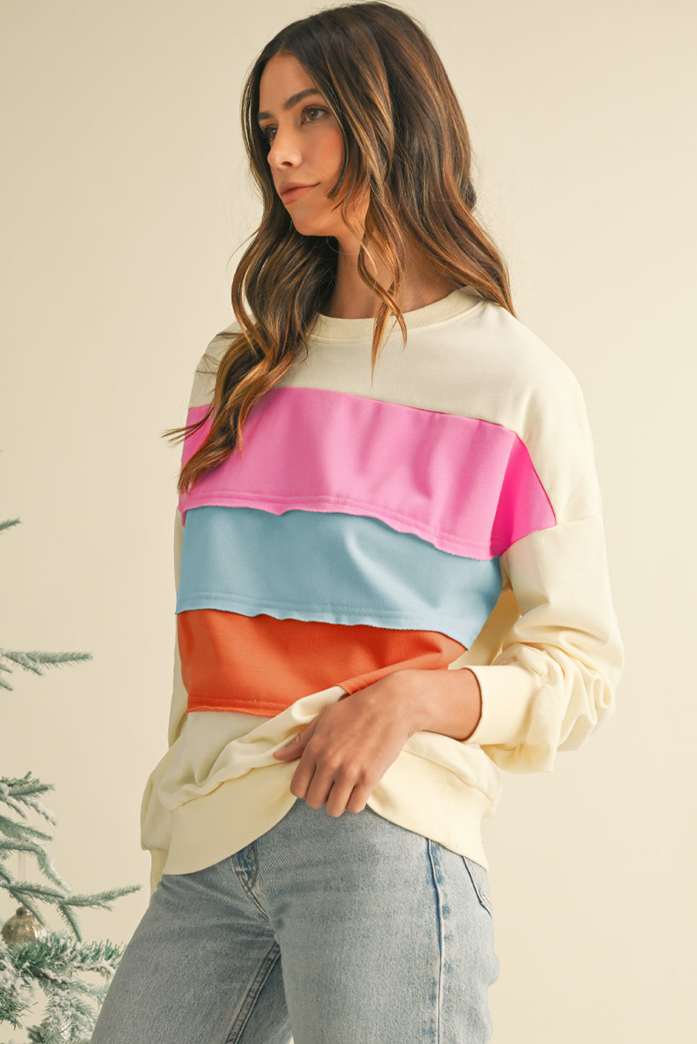 Colour-block Patchwork Drop Sleeve Sweatshirt