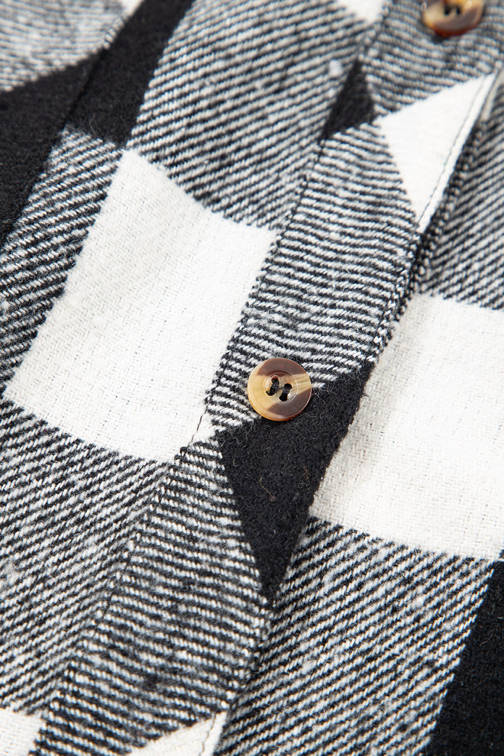 Black Double Plaid Patchwork Drawstring Hooded Shacket eAura