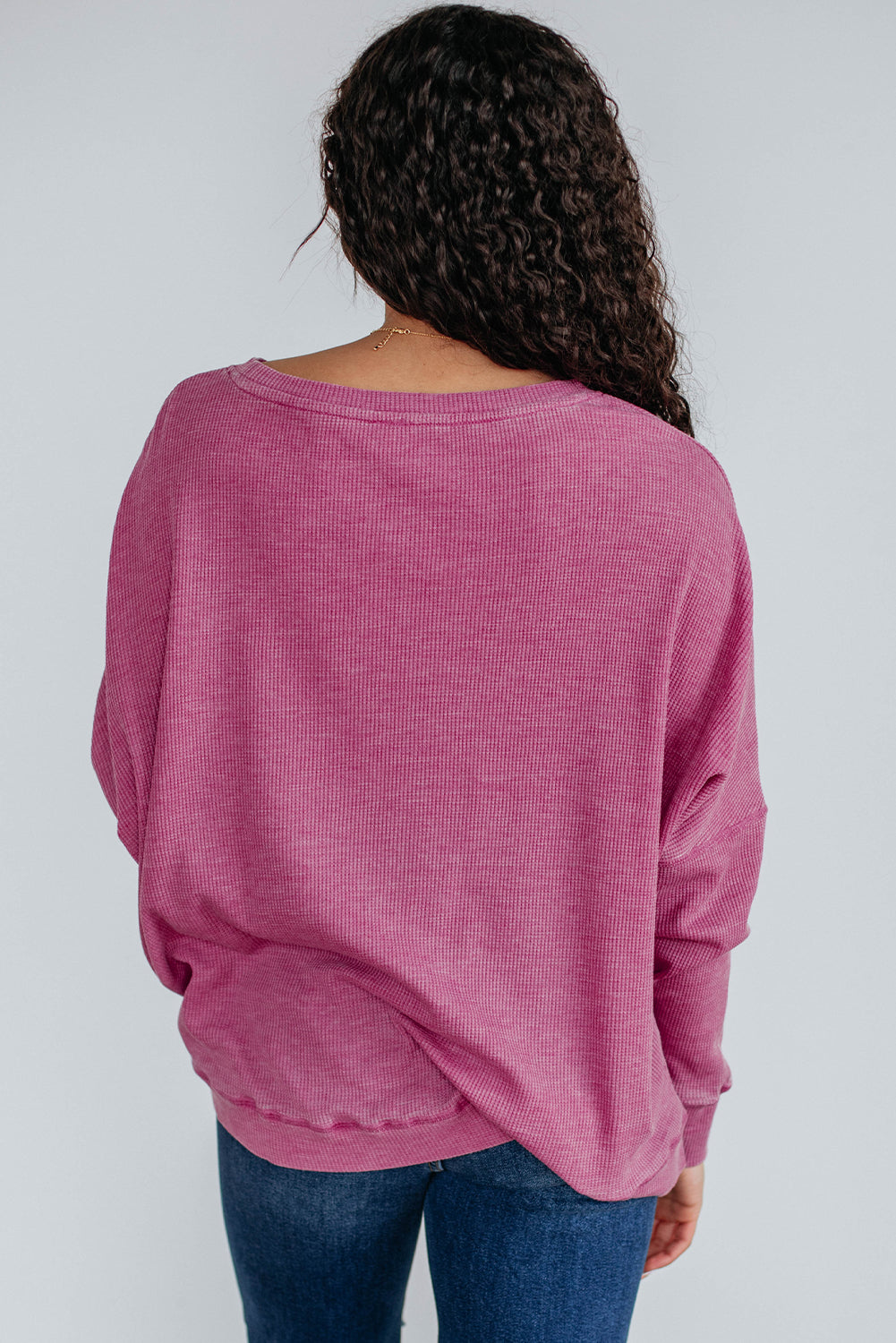 Waffle Textured Long Sleeve Loose Top eAura
