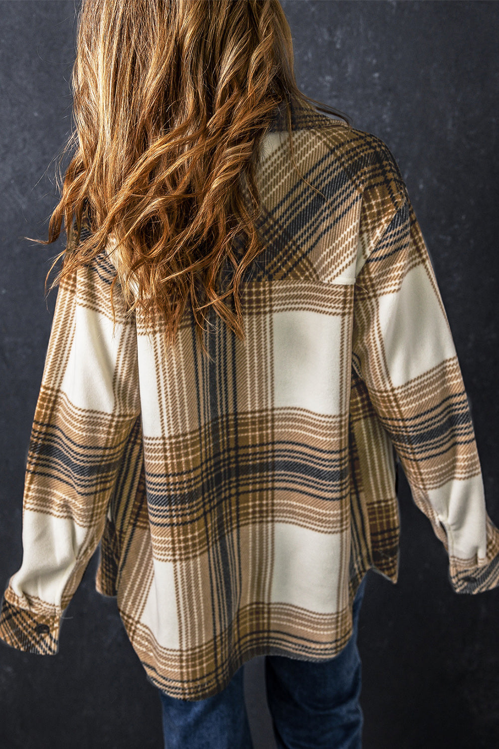 Multicolour Plaid Print Flap Pocket Button Up Shacket Beagle Boutique Fashion Outlet