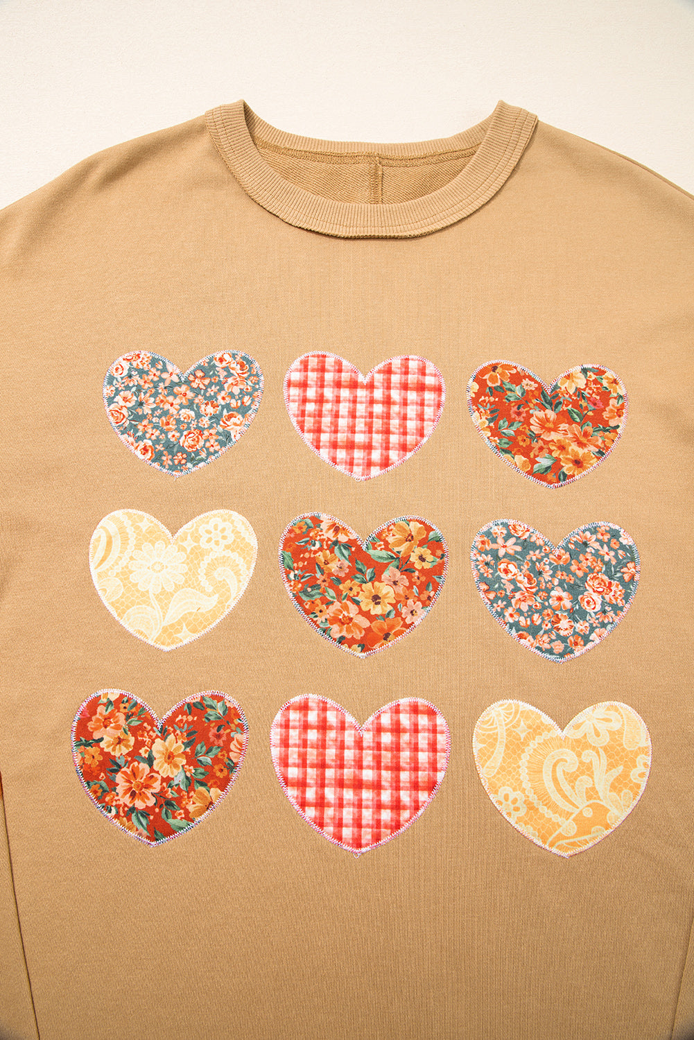 Floral Heart Stitched Exposed Seam Mineral Wash Sweatshirt - eAura
