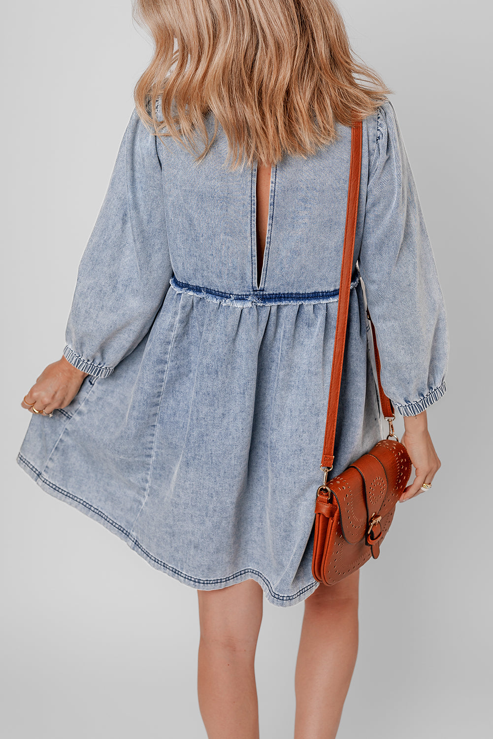 Beau Blue Light Wash High Waist Loose Fit Denim Mini Dress Beagle Boutique Fashion Outlet