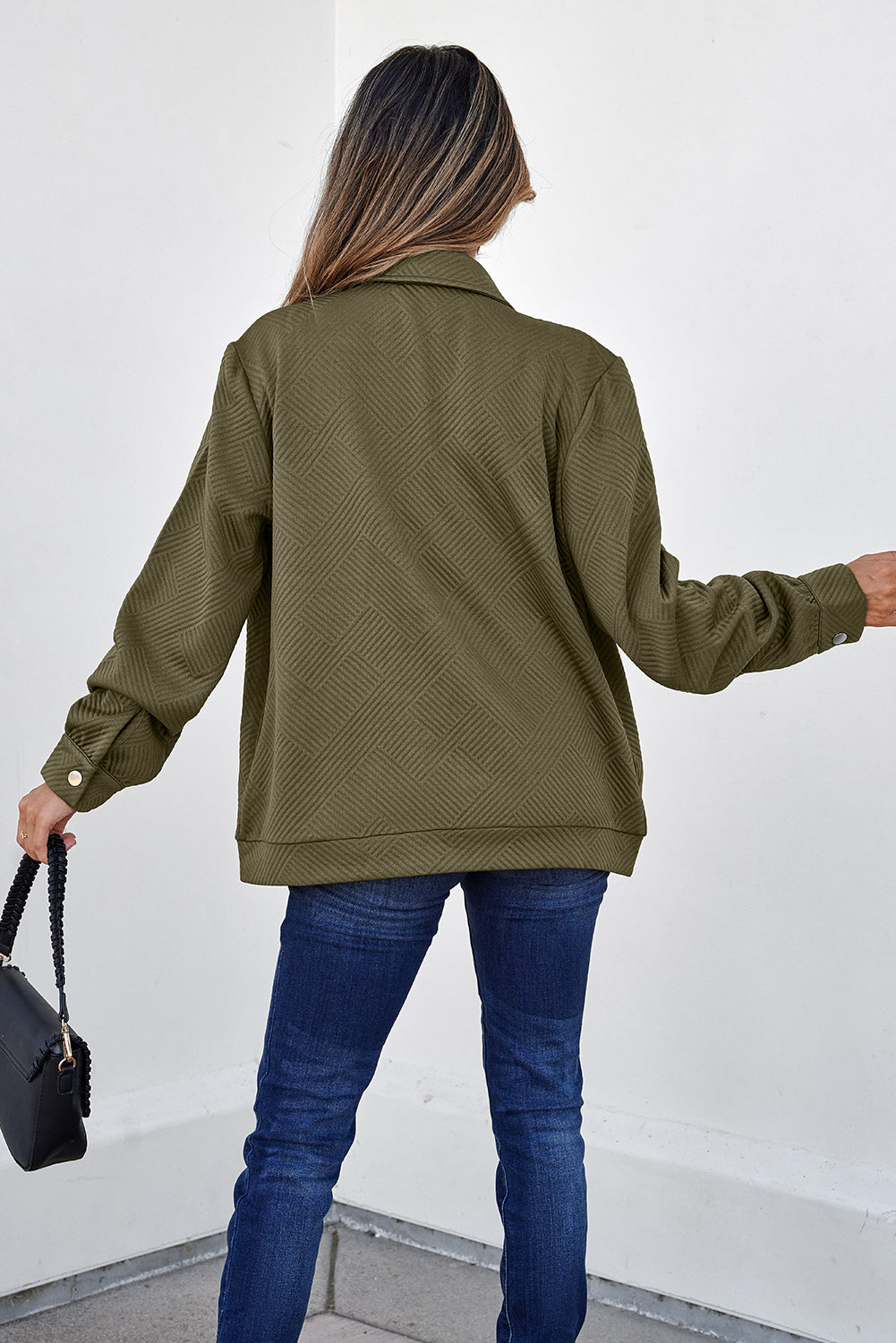 Solid Color Zip Up Button Flap Pocket Shirt Collar Jackets – Blackish Green