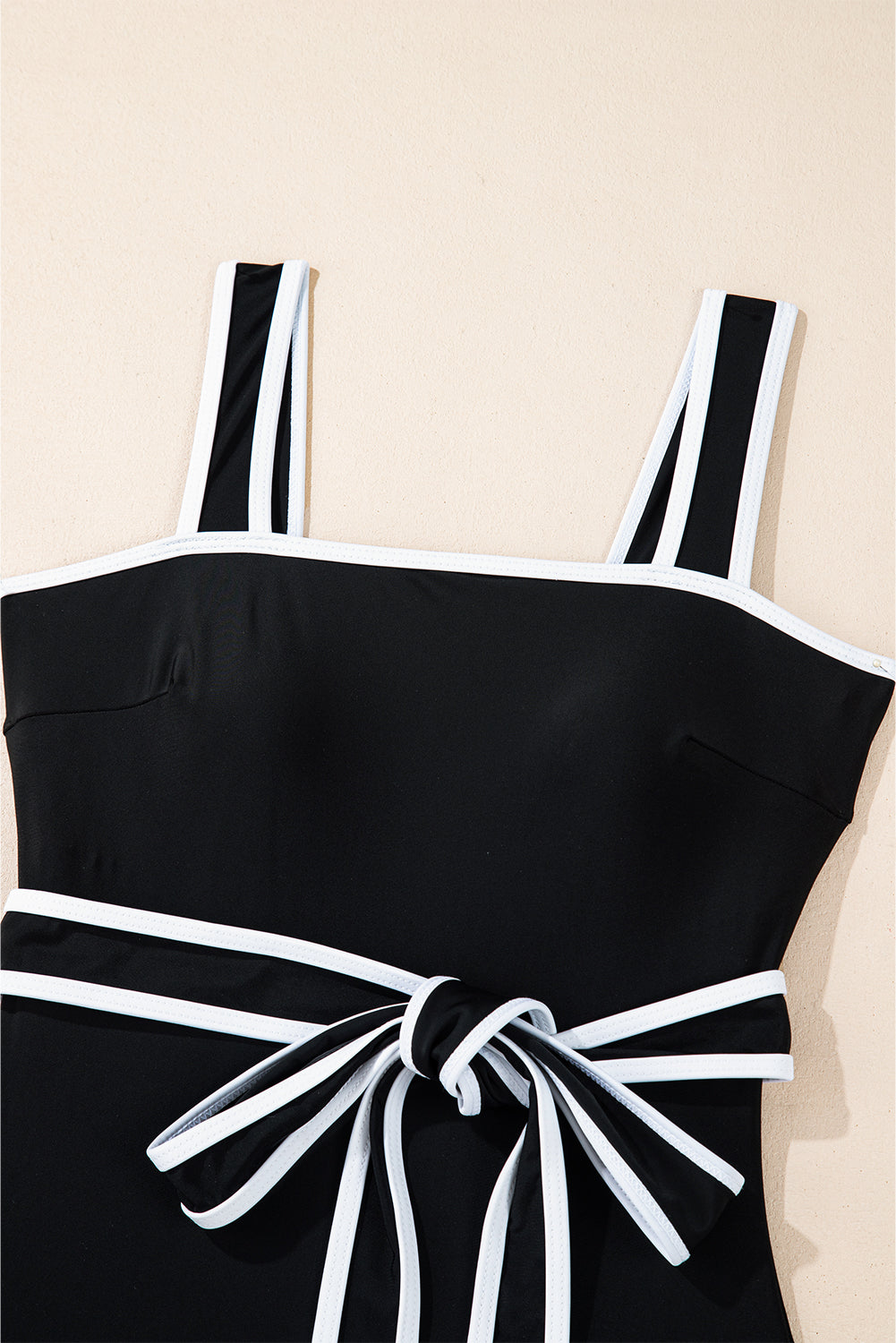 Black Colourblock Edge Belted One Piece Swimsuit eAura