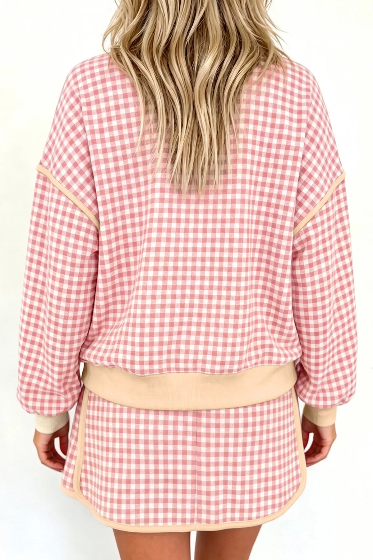 Co-ord Oversized Ribbed Trim Crew Neck Long Sleeve Top and Skort Set