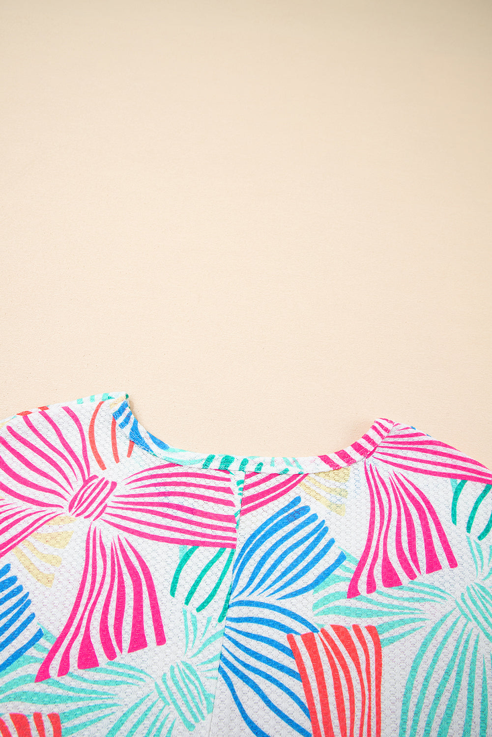 Bowknot Print Waffle Crewneck Loose Short Sleeve Top eAura