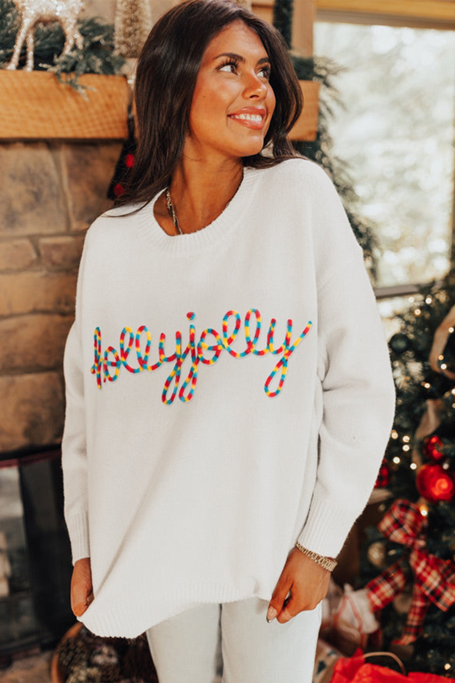 Colourful Holly Jolly Christmas Knit Loose Sweater - eAura