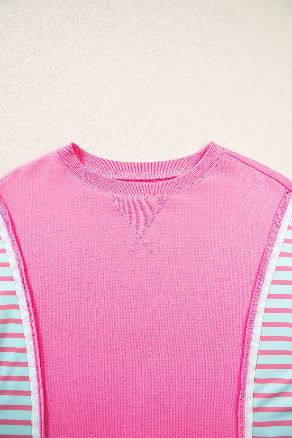 Colour Block Patchwork Relaxed Split Long Sleeve Top – Rose Stripe