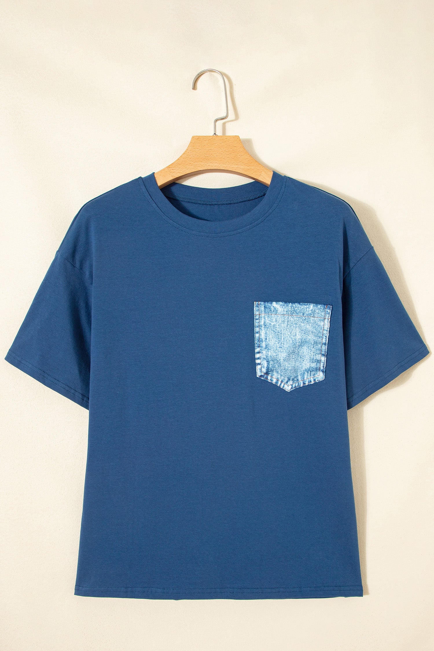 Colour Block Chest Pocket Patched Casual Short Sleeve Top