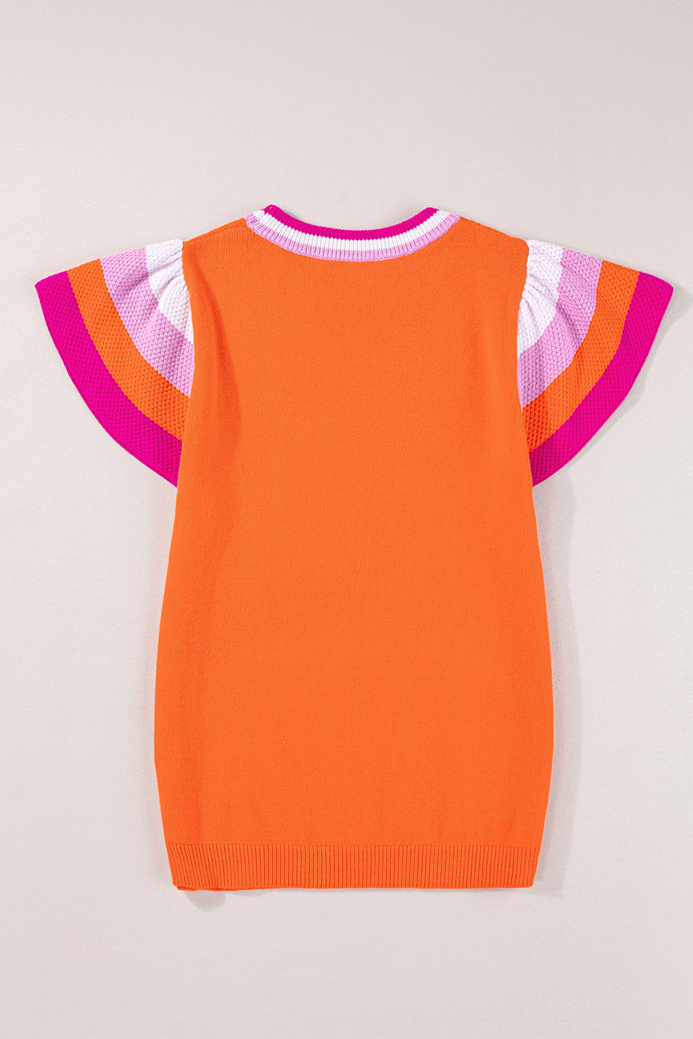 Turquoise Contrast Flutter Sleeves Knitted Sweater T Shirt eAura
