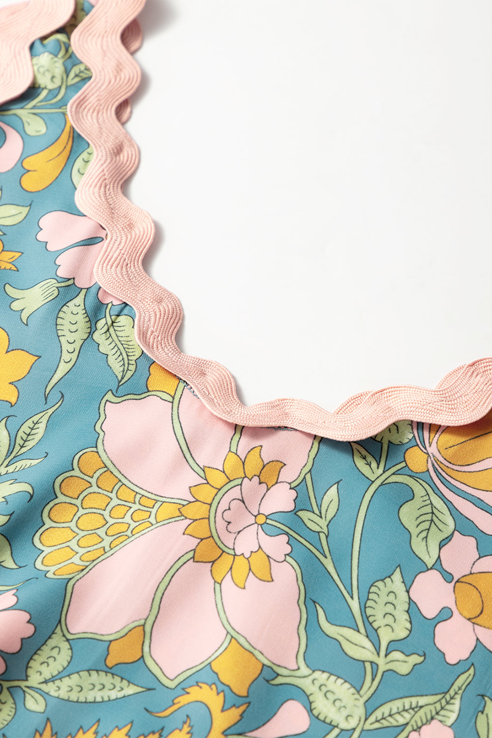 Sky Blue Floral Ricrac Trim V Neck Shift Mini Tank Dress eAura