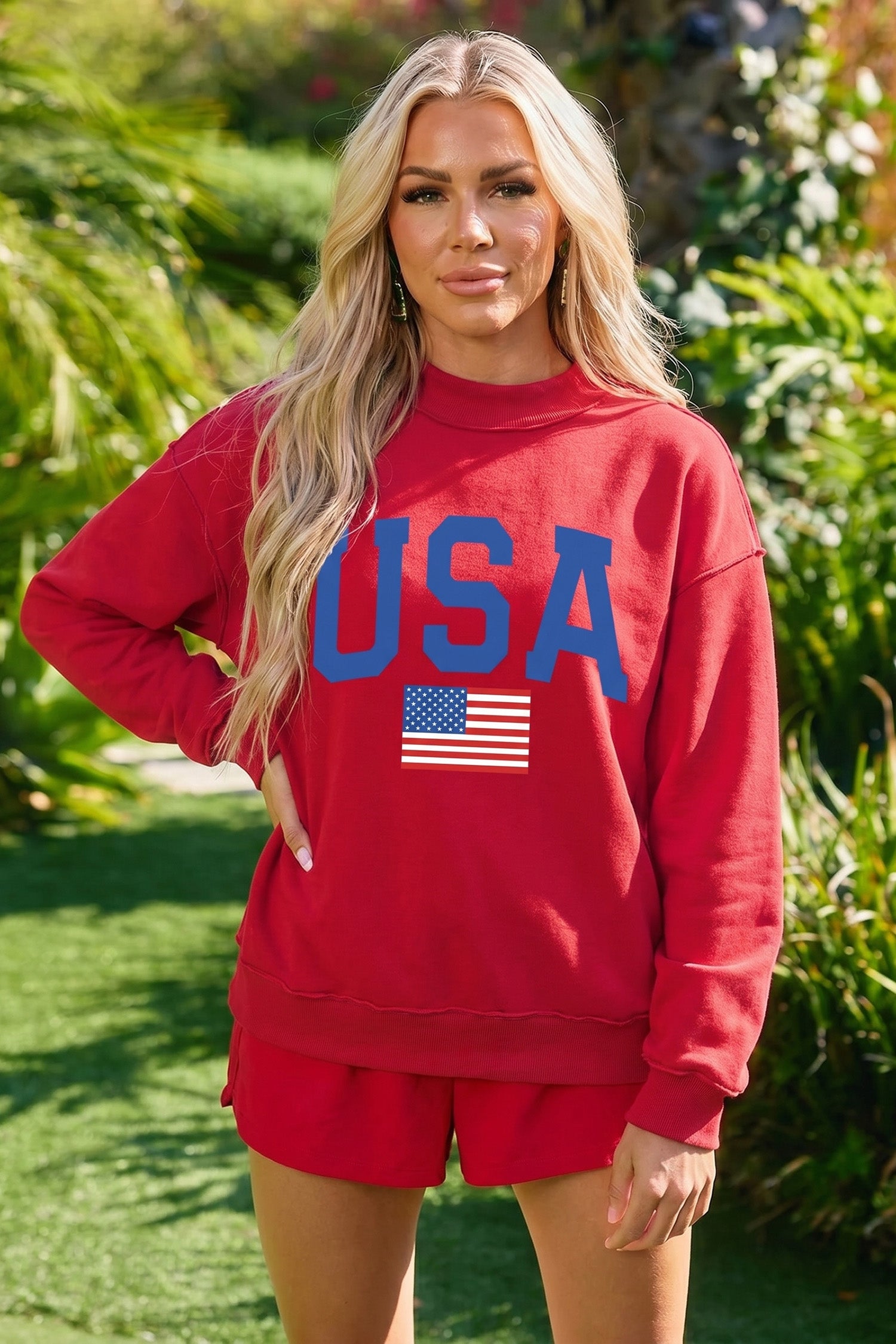 Reversible USA Graphic Mock Neck Sweatshirt