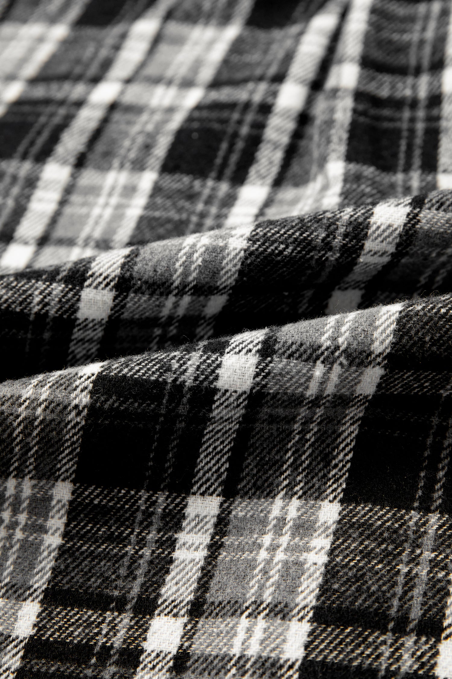 Plaid Long Sleeve V Neck Shift Plus Size Shirt Jacket – Black