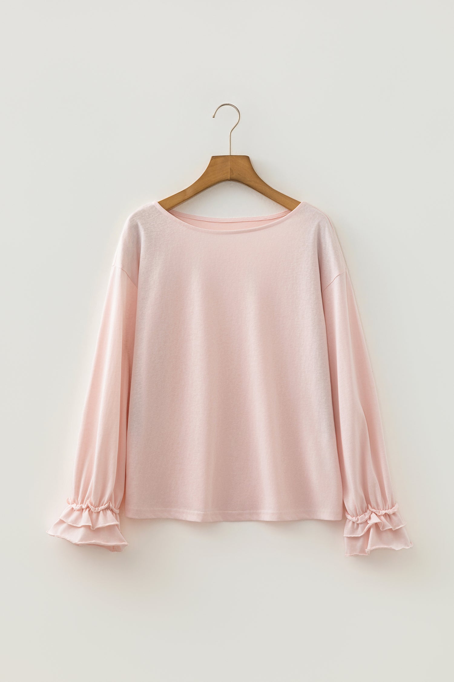 Gossamer Pink Long Sleeve Ruffle Cuff Casual Elegant Top – Light Pink