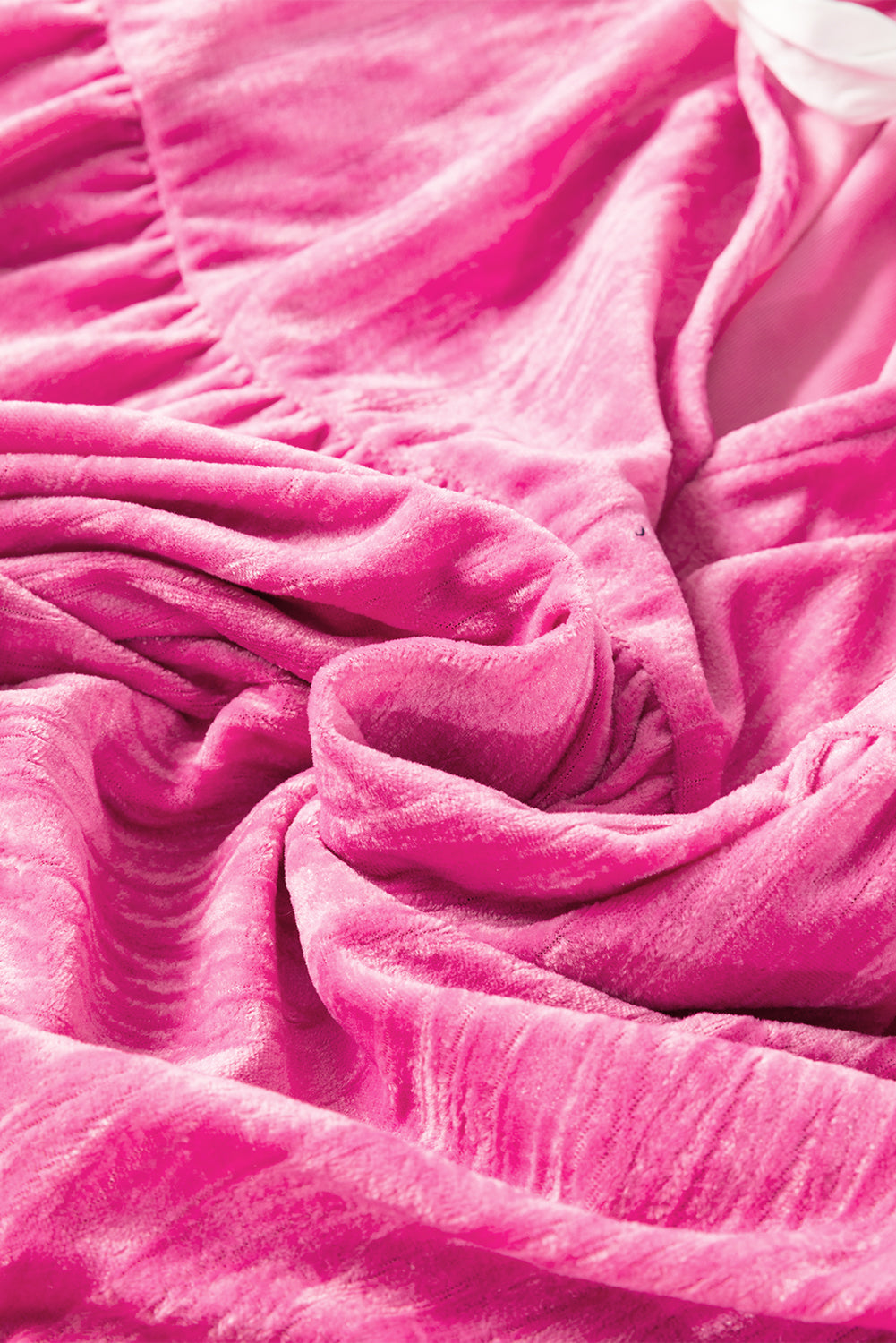 Strawberry Pink Flounce Sleeve Tiered Ruffled Velvet Mini Dress eAura