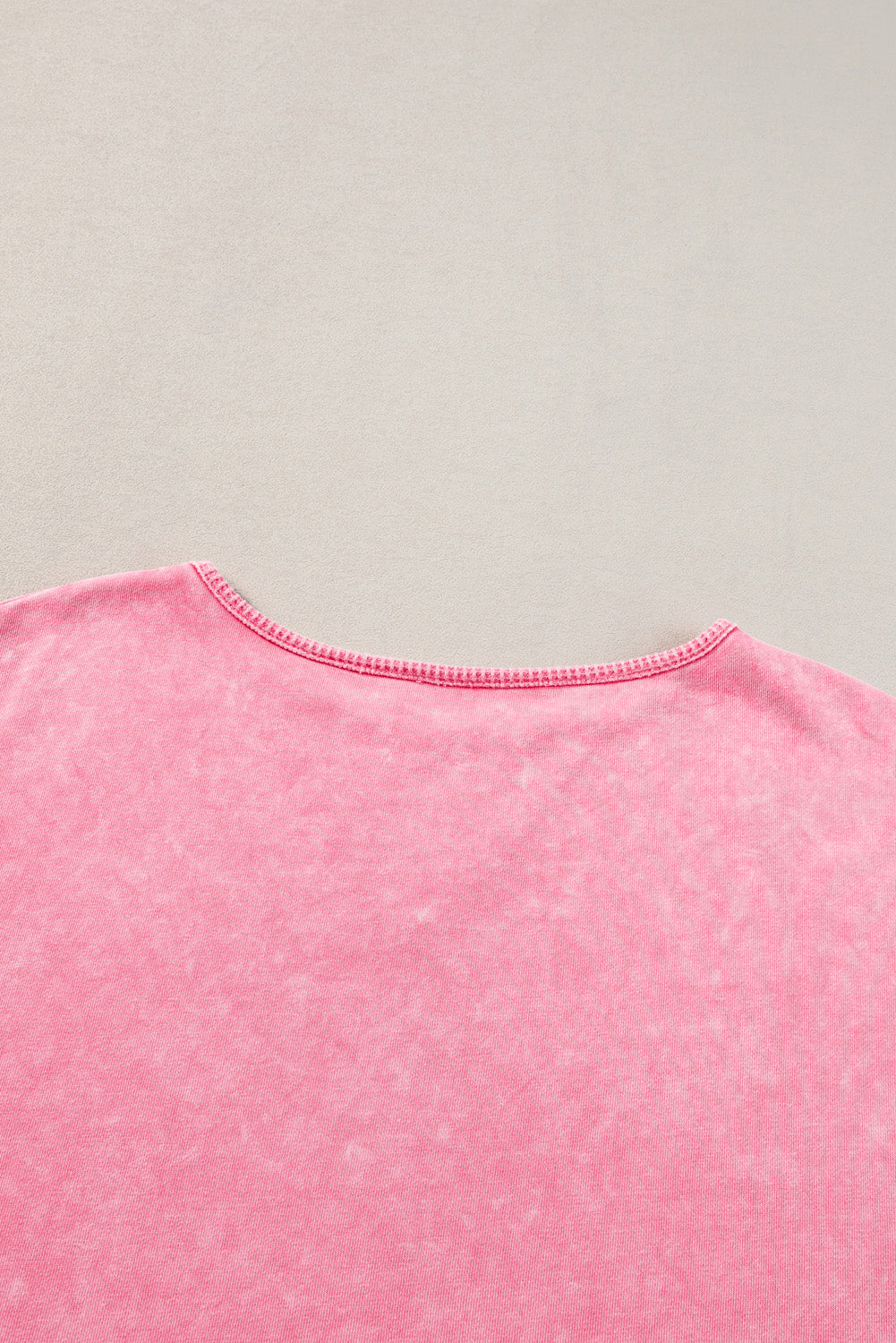 Strawberry Pink Mineral Wash Drop Sleeve Patchwork Plus Tee BB Fashion Outlet