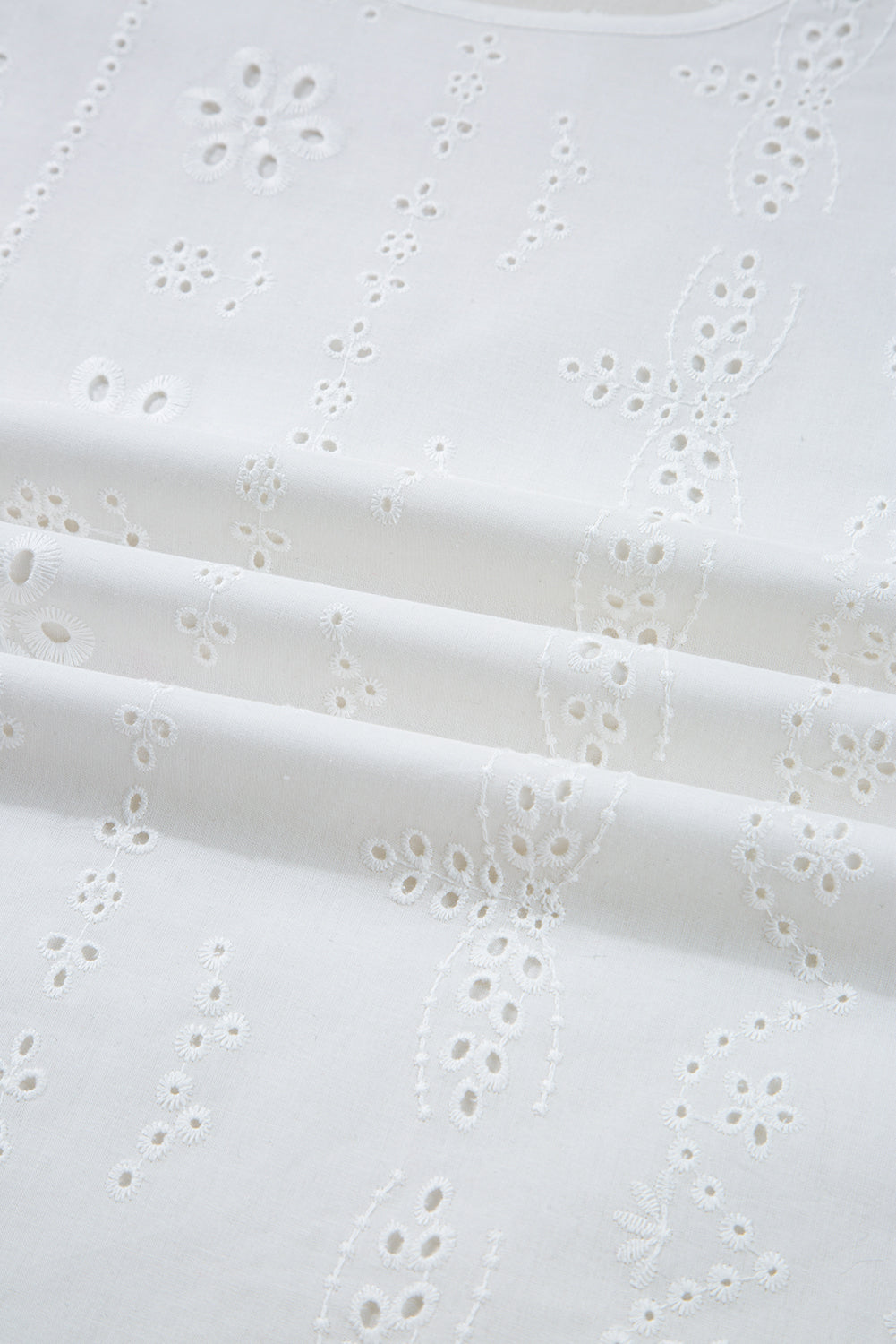 White Eyelet Embroidered Smocked Cuff Sheer Blouse Dear-Lover Dropshipping
