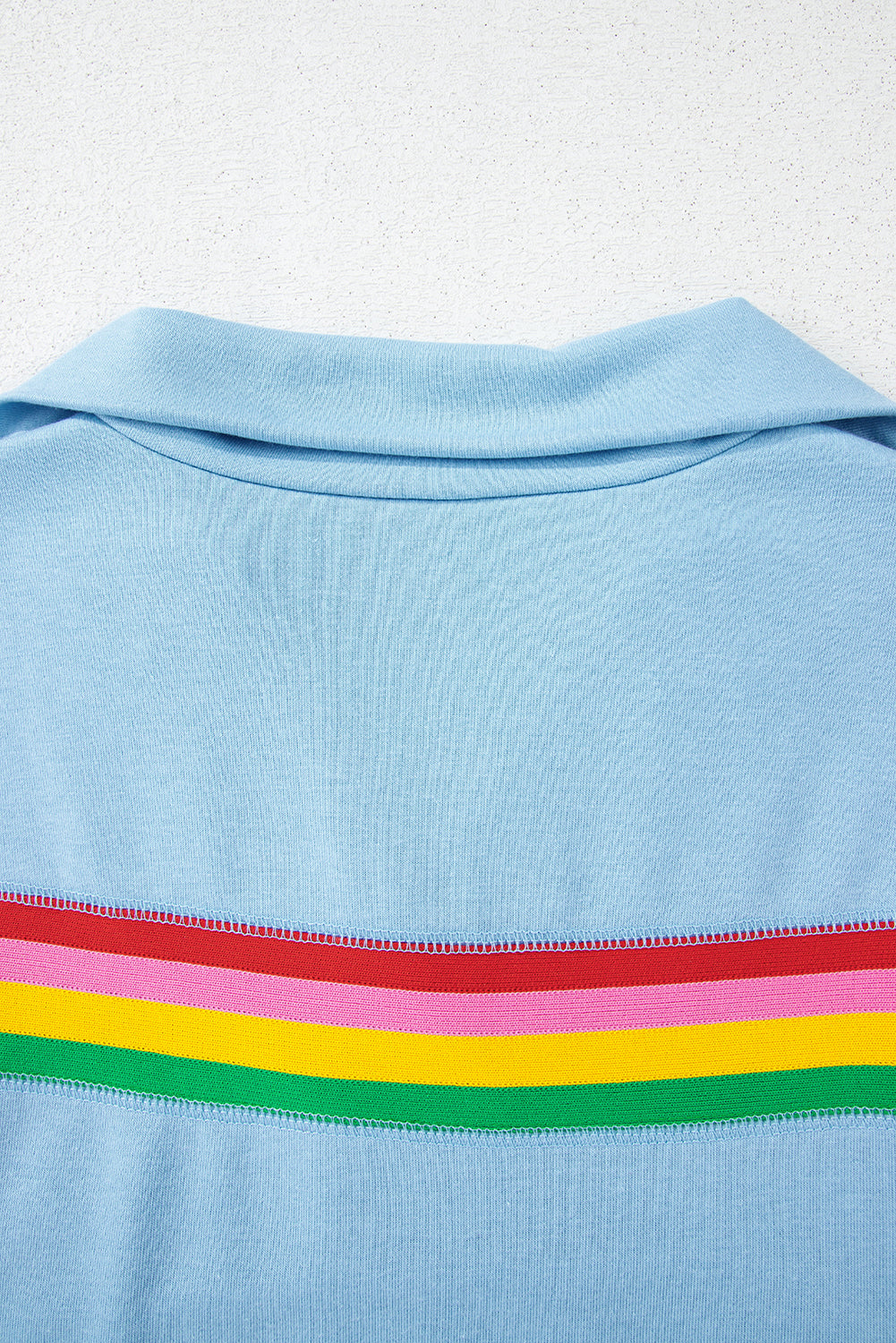 Sky Blue Rainbow Colourblock Collared Short Sleeve Top 2 Piece Shorts Set eAura