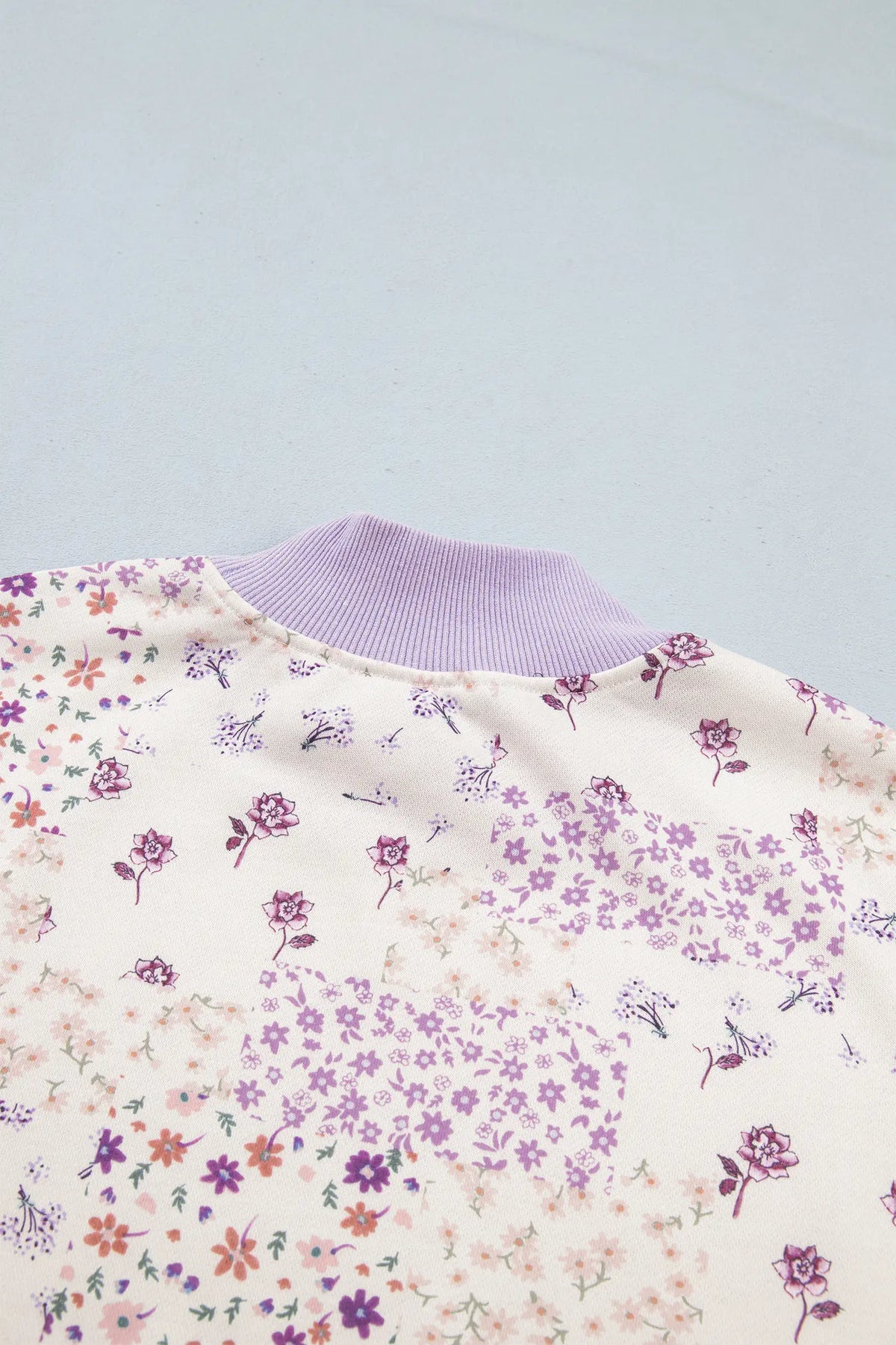 Floral Print High Neck Colourblock Sleeve Paneling Sweatshirt – Purple