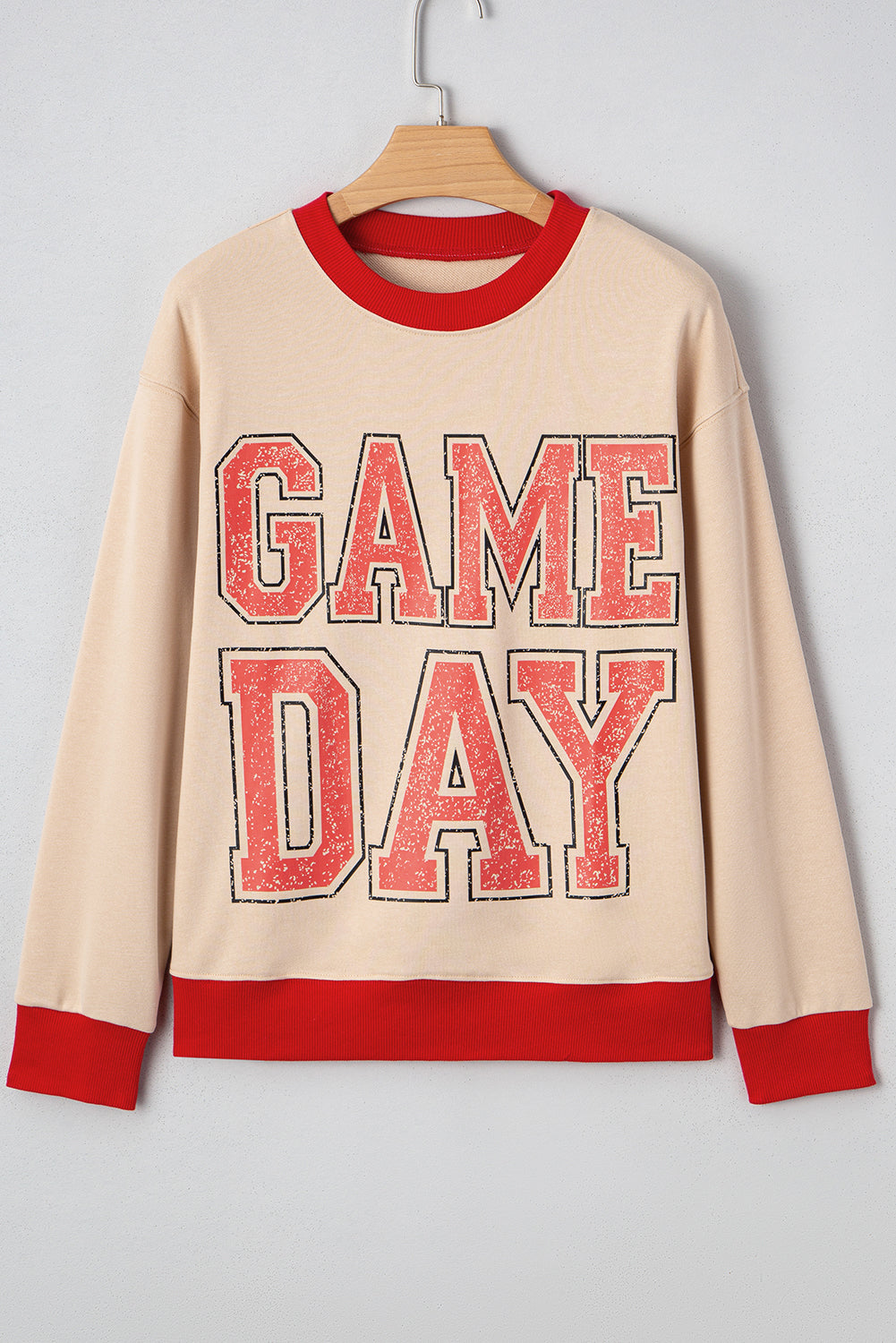 GAME DAY Letter Graphic Varsity Striped Baggy Sweatshirt - eAura