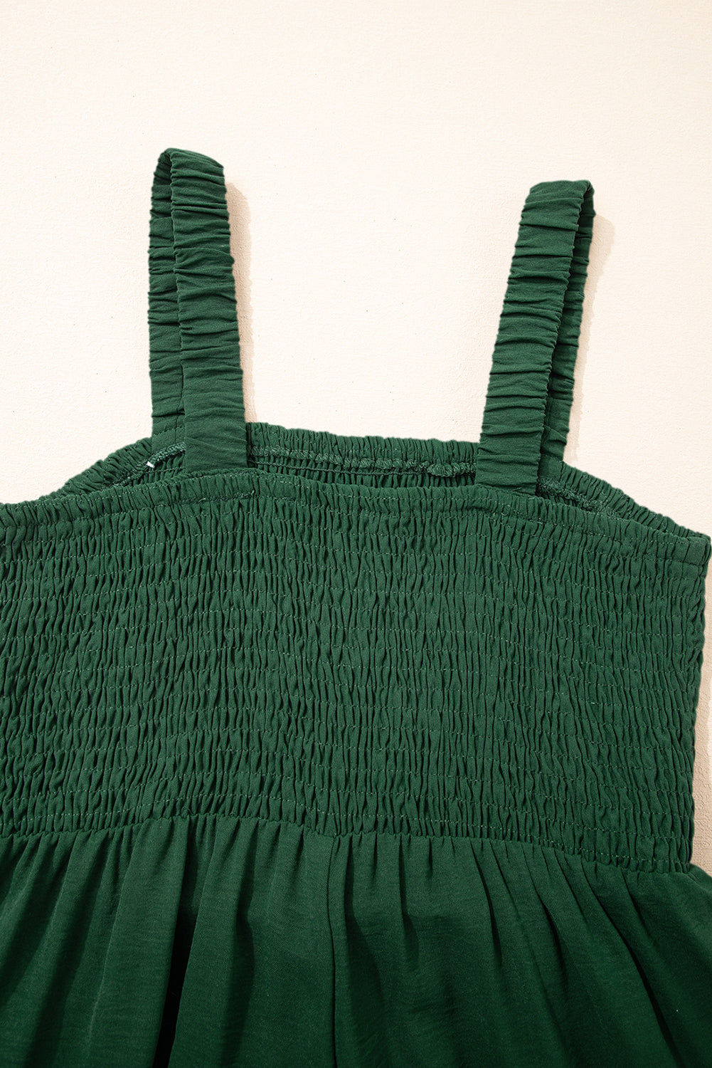 Green Smocked Sleeveless Wide Leg Jumpsuit with Pockets eAura