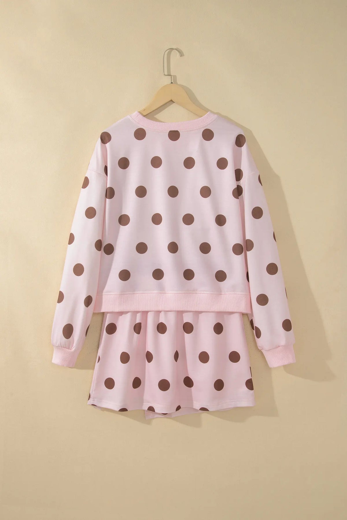 Polka Dot Two Piece Set Long Sleeve Casual Skirt Set – Pink