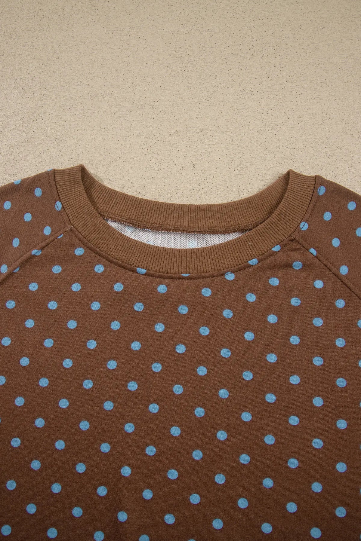 Polka Dot Round Neck Long Sleeve Plus Size Set – Brown