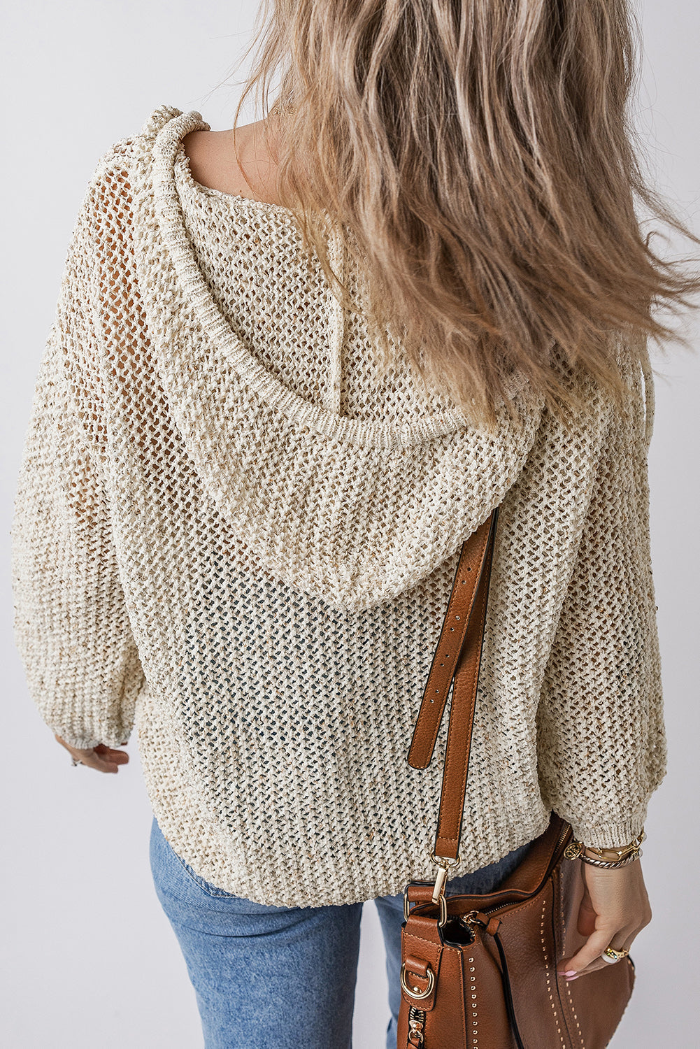 Jet Stream Hollow-out Kangaroo Pocket V Neck Hooded Sweater eAura