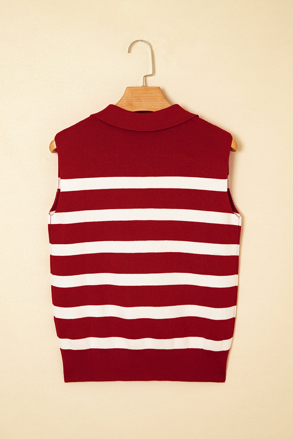 Red Stripe Collared Split Neck Sweater Vest eAura