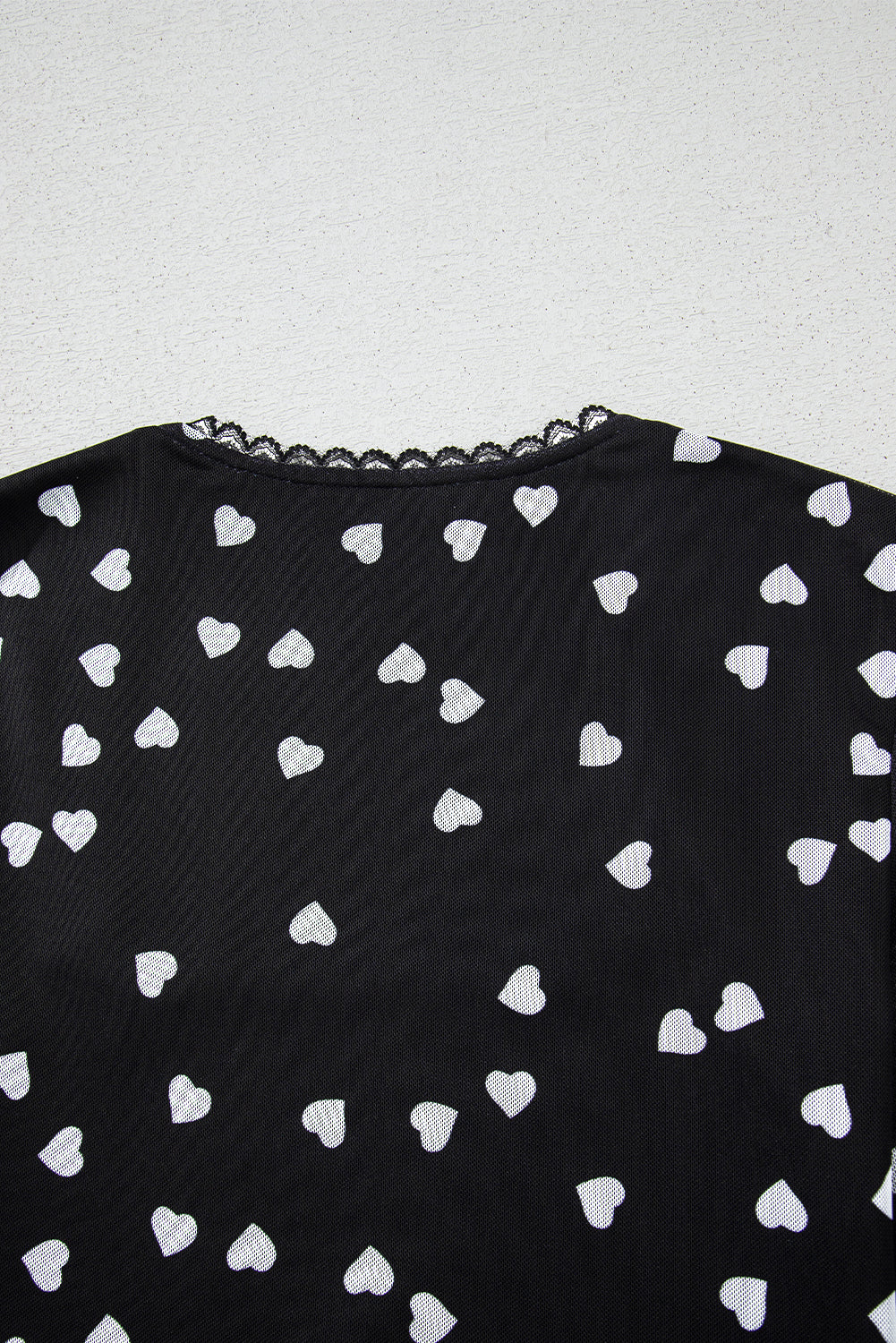 Black Heart Shape Mesh Patchwork Square Neck Bodysuit eAura