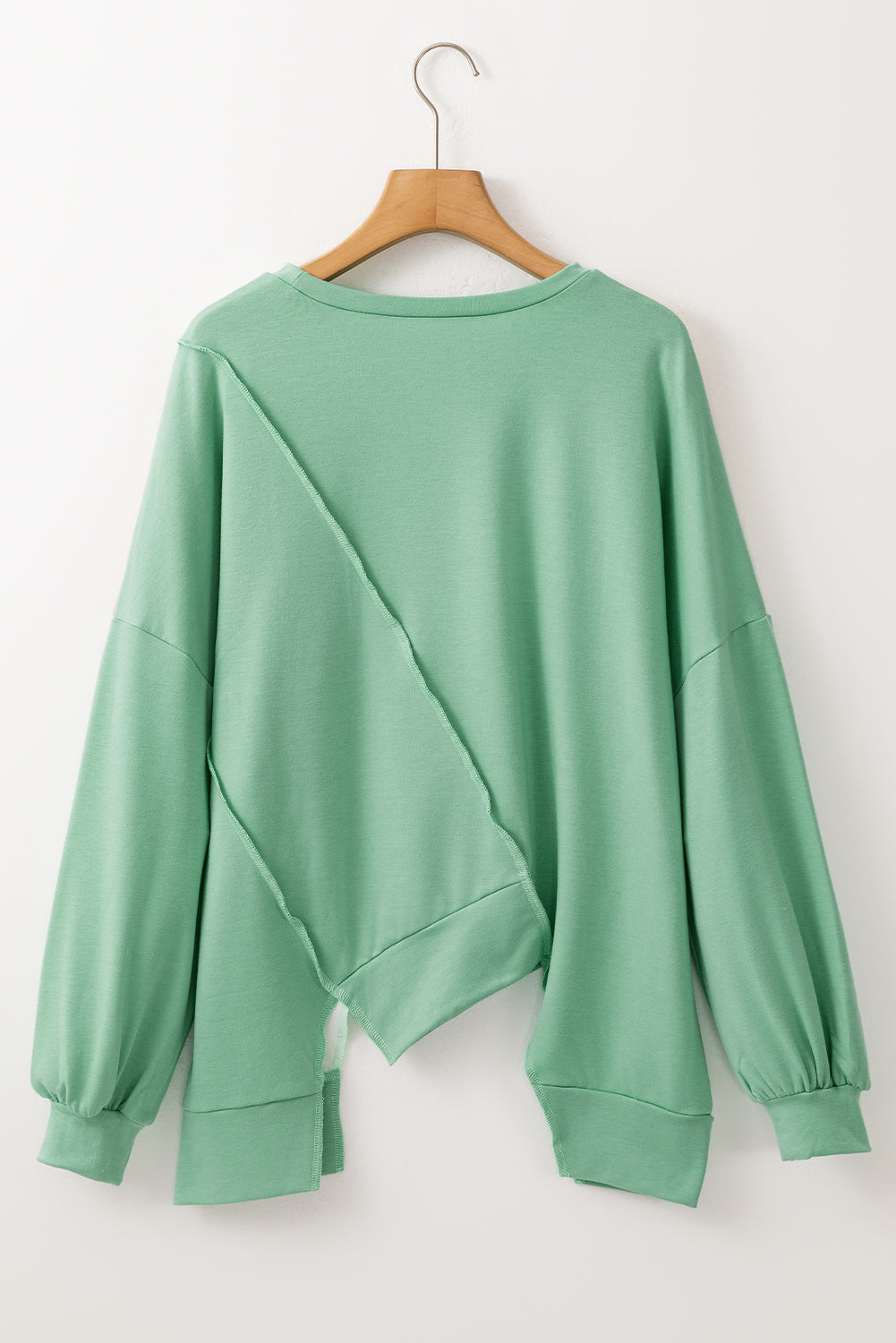 Colour-block Stitching Irregular Hem Long Sleeve Top - eAura