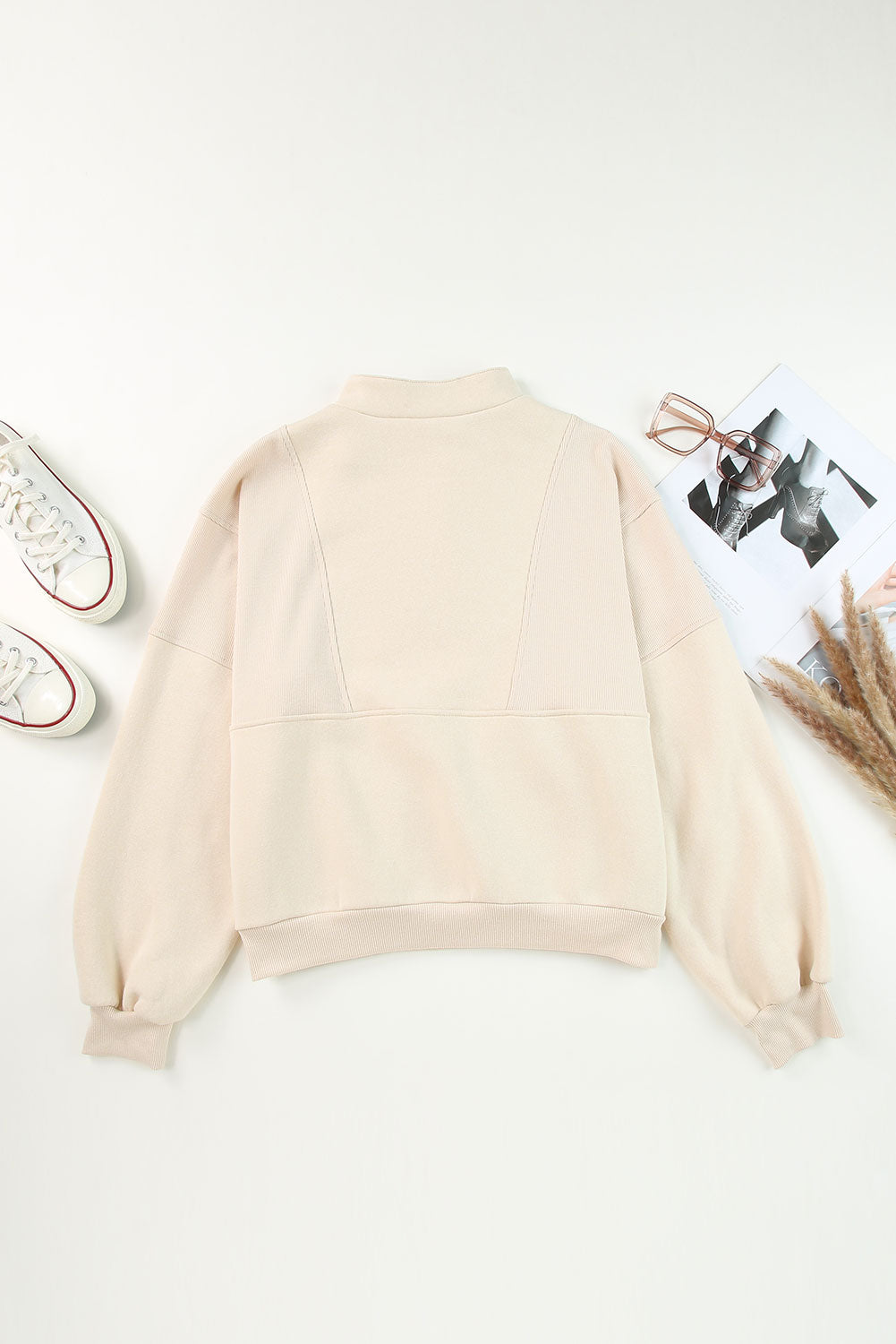 Half Zip Stand Collar Exposed Seam Sweatshirt - Tops/Sweatshirts & Hoodies