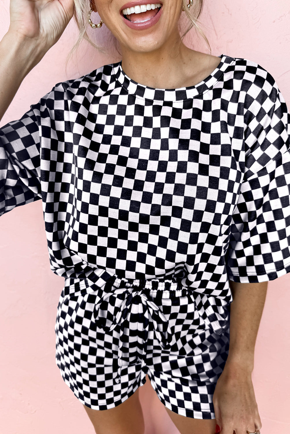 Black Checkered Top and Short Casual 2pcs Set eAura