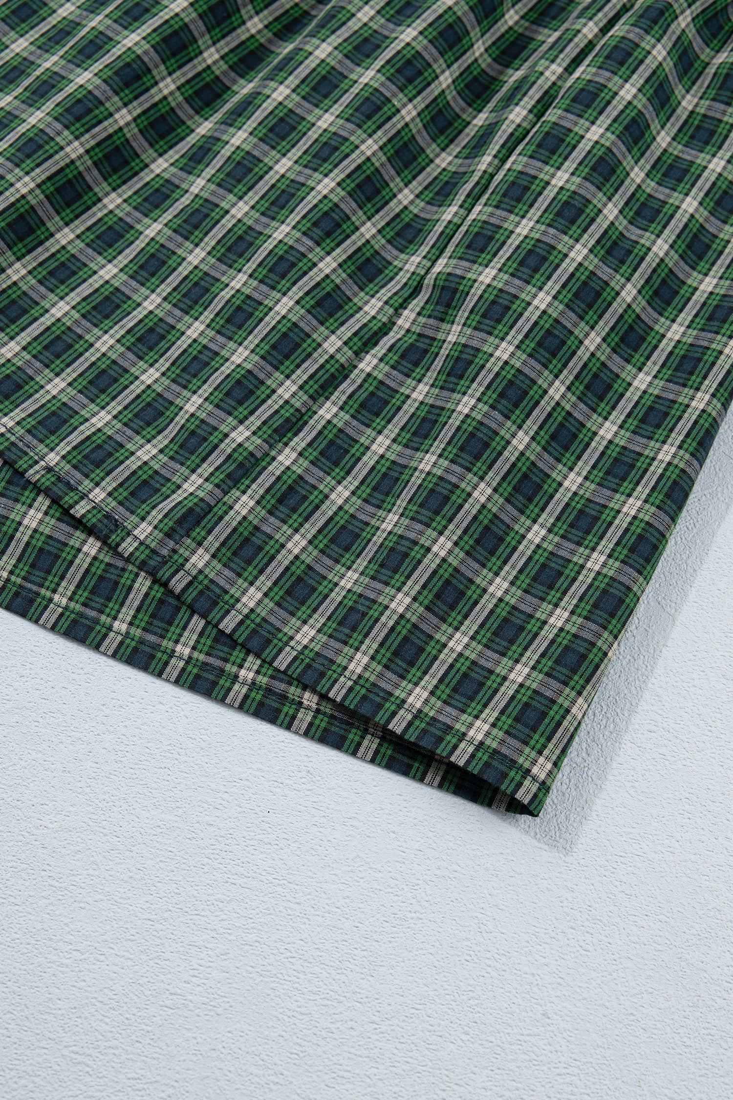 Plaid Square Neck Shirred High Waist Ruffle Hem Dress – Green