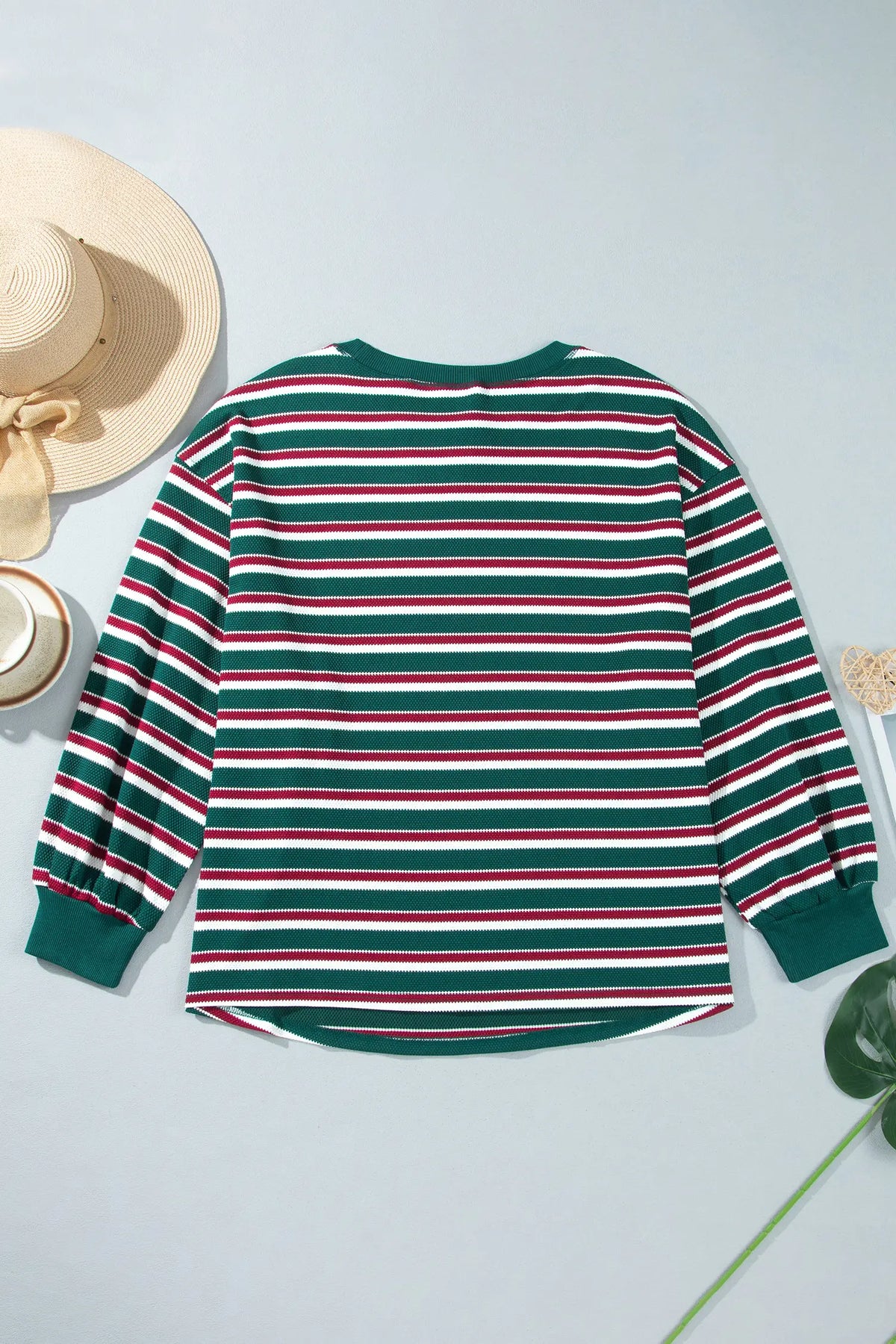 Striped Colourblock Round Neck Long Sleeve Shift Plus Size Sweatshirt – Green Stripe