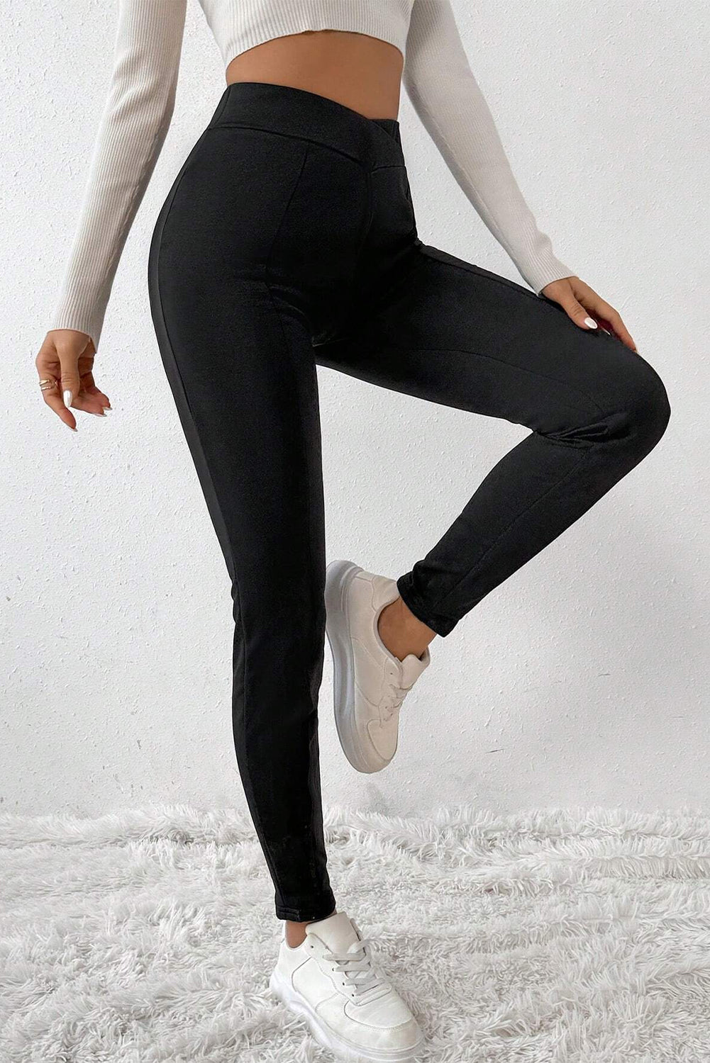 Black Crossed Waist Seamed Leg Thermal Leggings Beagle Boutique Fashion Outlet