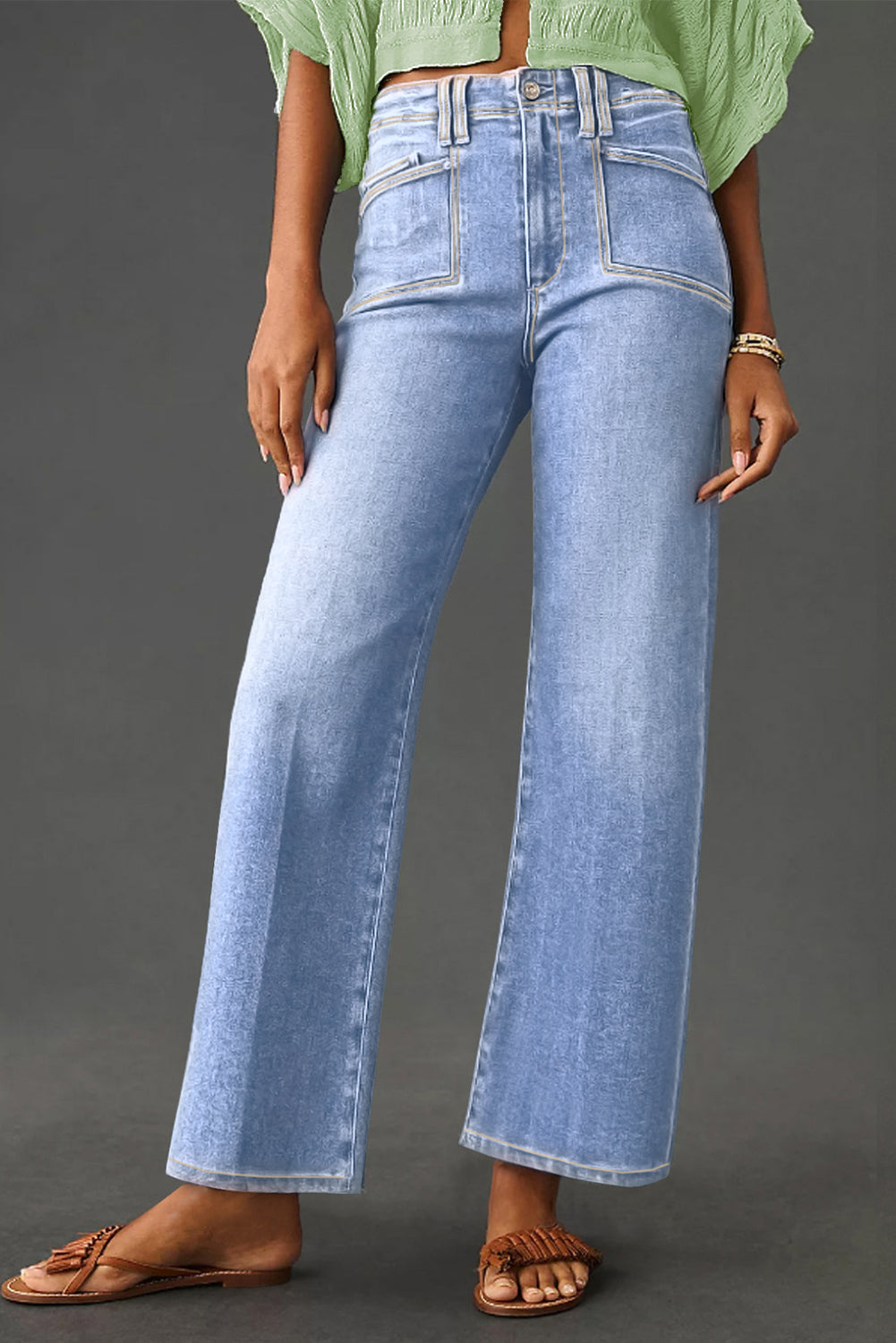 Blue Loose Straight Leg High Waist Jeans