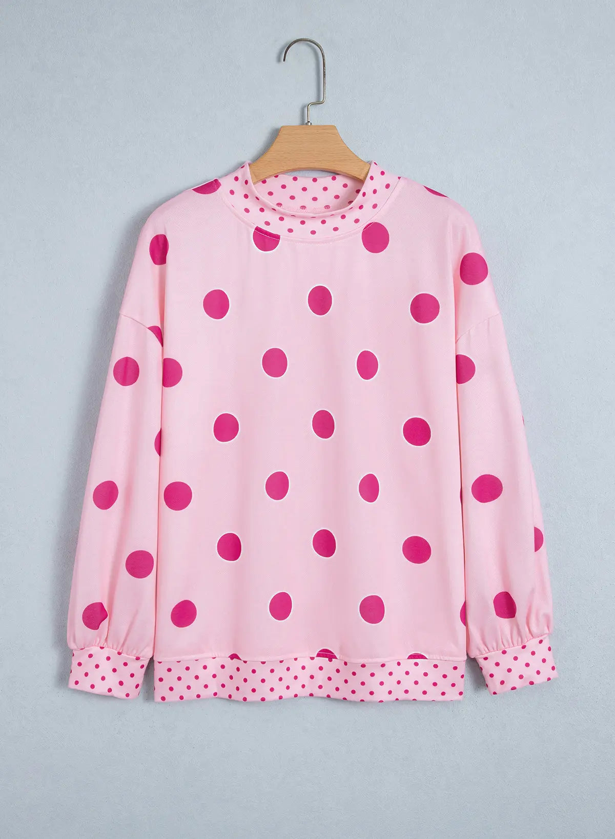 Polka Dot Print Contrast Detail Oversized Tunic Sweatshirt – Pink