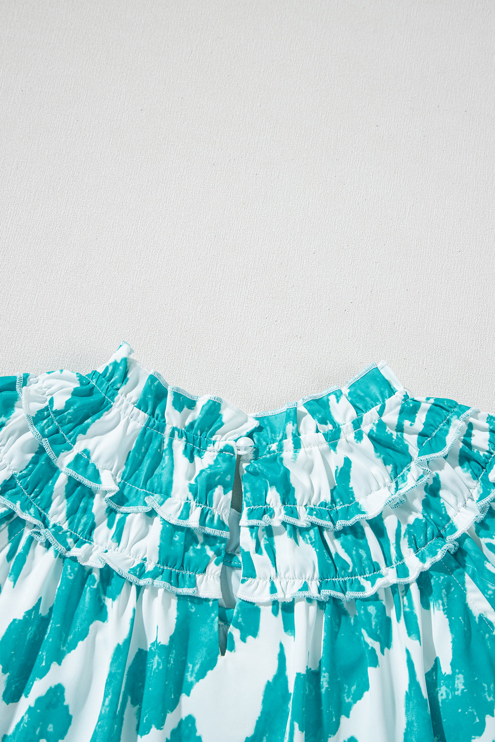 Sky Blue Abstract Print Frilled Crewneck Loose Fit Blouse eAura