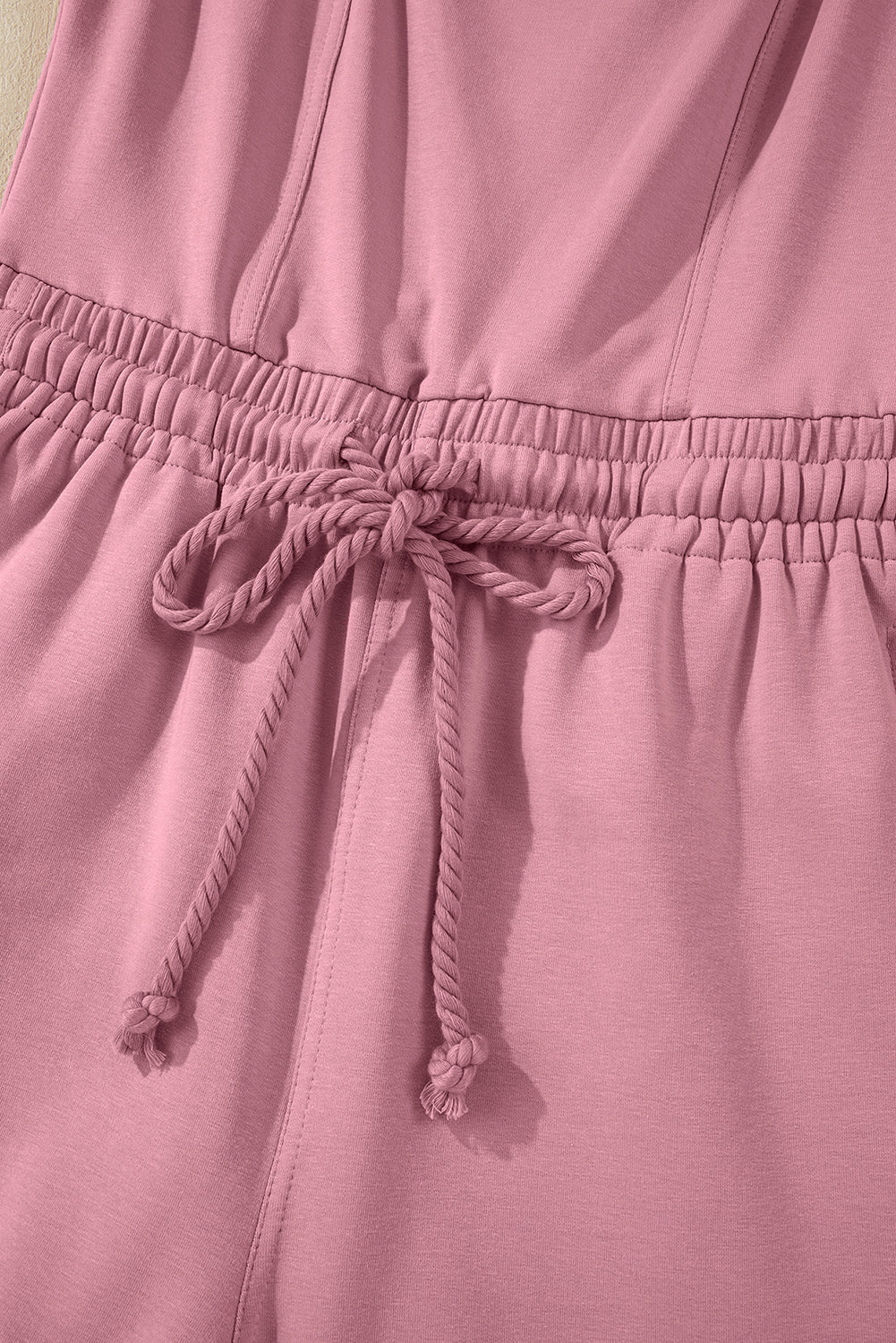Light Pink Lace-up Elastic Waist Sleeveless Square Neck Jumpsuit eAura