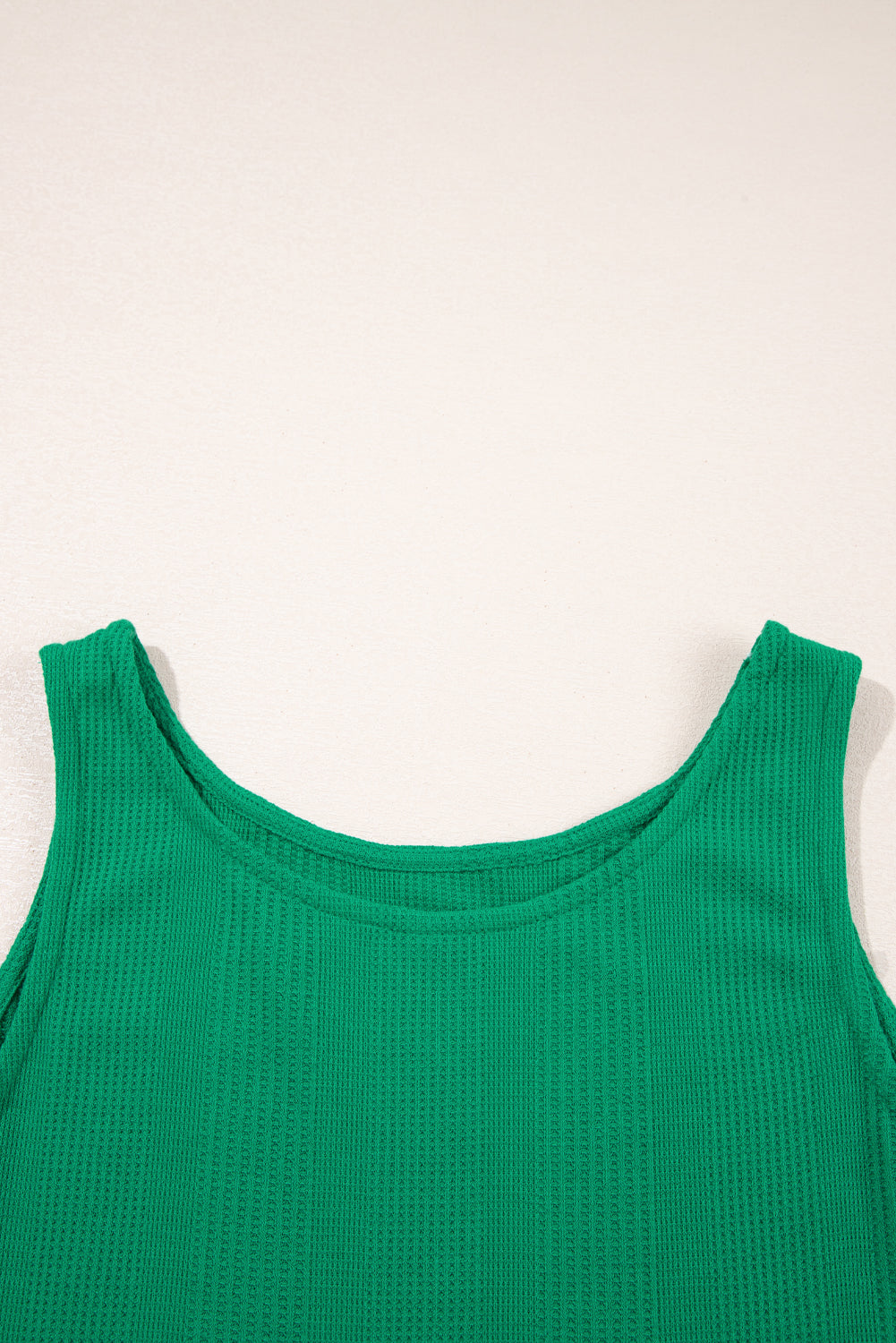 Green Solid Colour Ribbed Ruffle Tank Top and Trousers Set eAura