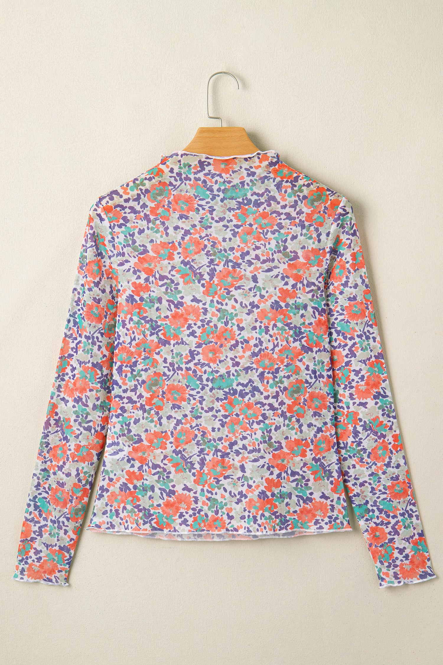 Western Print Slim Fit Mesh Mock Neck Long Sleeve Top