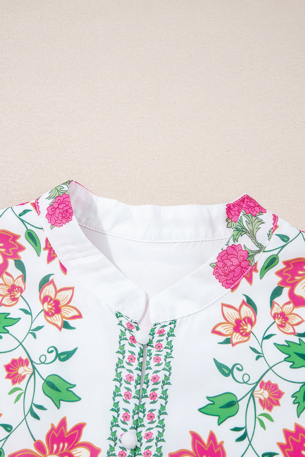 White Floral Print Half Button Mandarin Neck 3/4 Sleeve Maxi Dress Dear-Lover Dropshipping