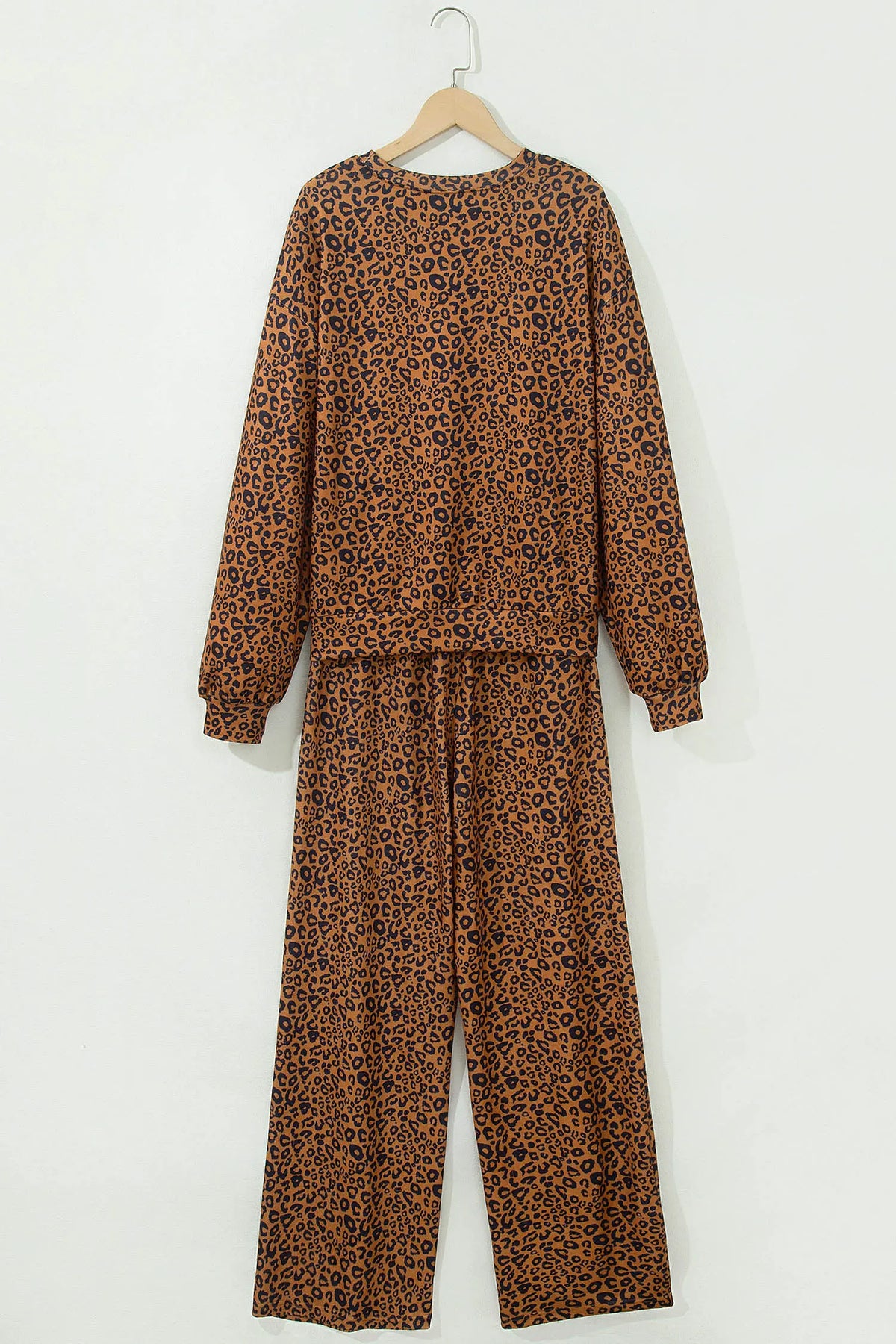 Leopard Print Long Sleeve Top Relaxed Pant Set – Brown